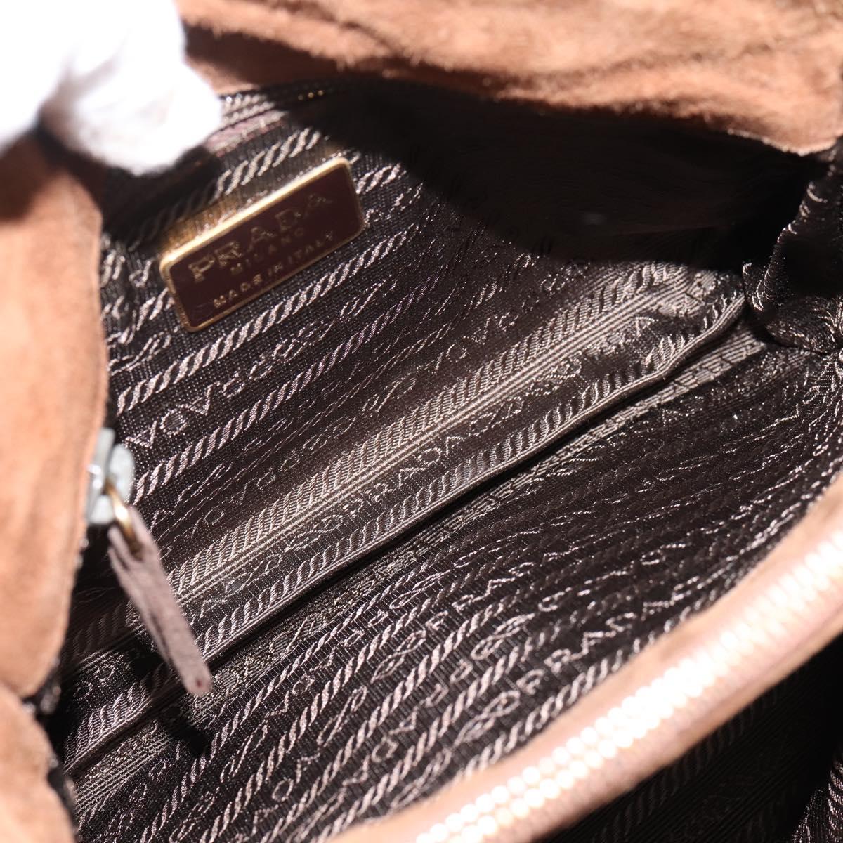 PRADA Chain Shoulder Bag Suede Brown Gold Auth 201258V