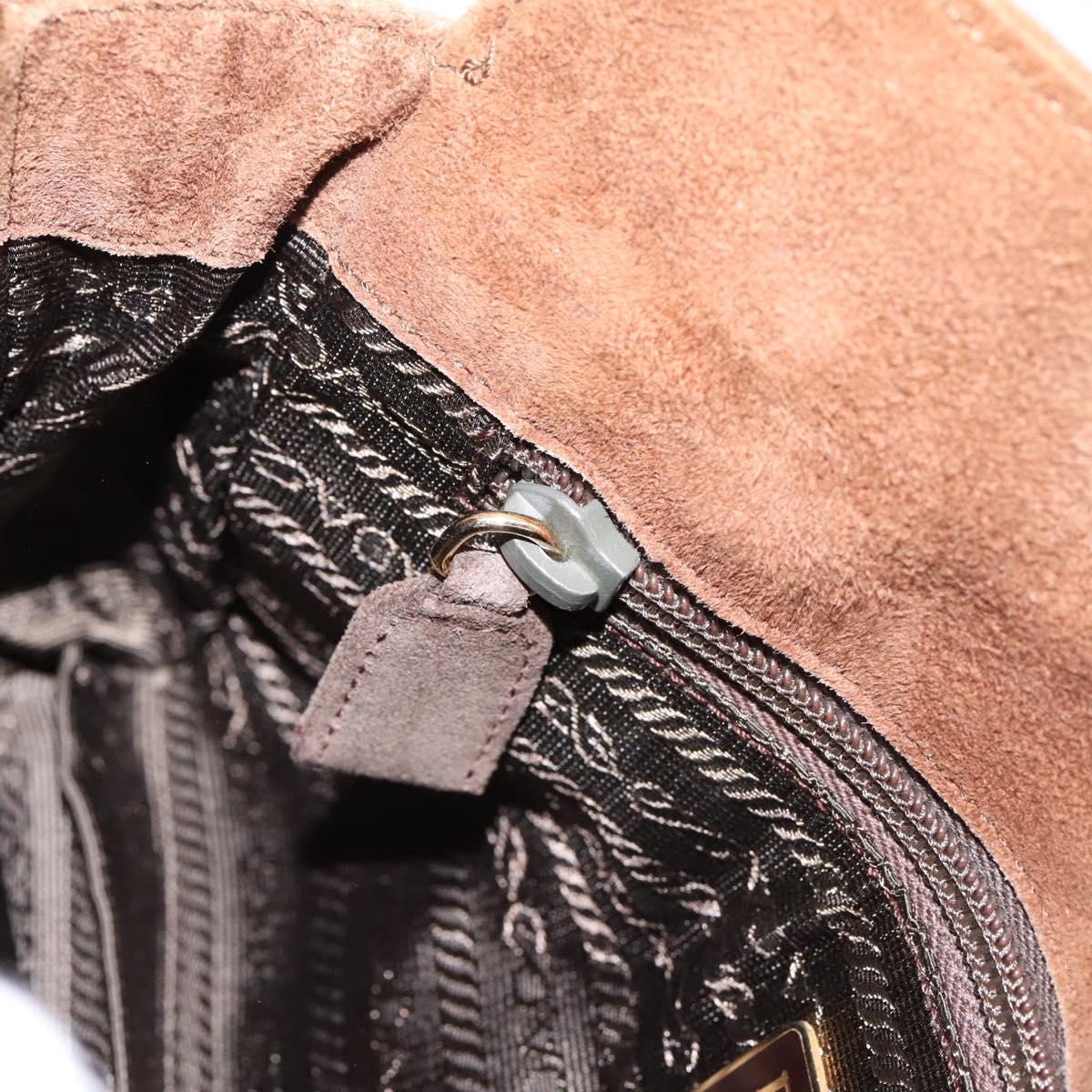 PRADA Chain Shoulder Bag Suede Brown Gold Auth 201258V