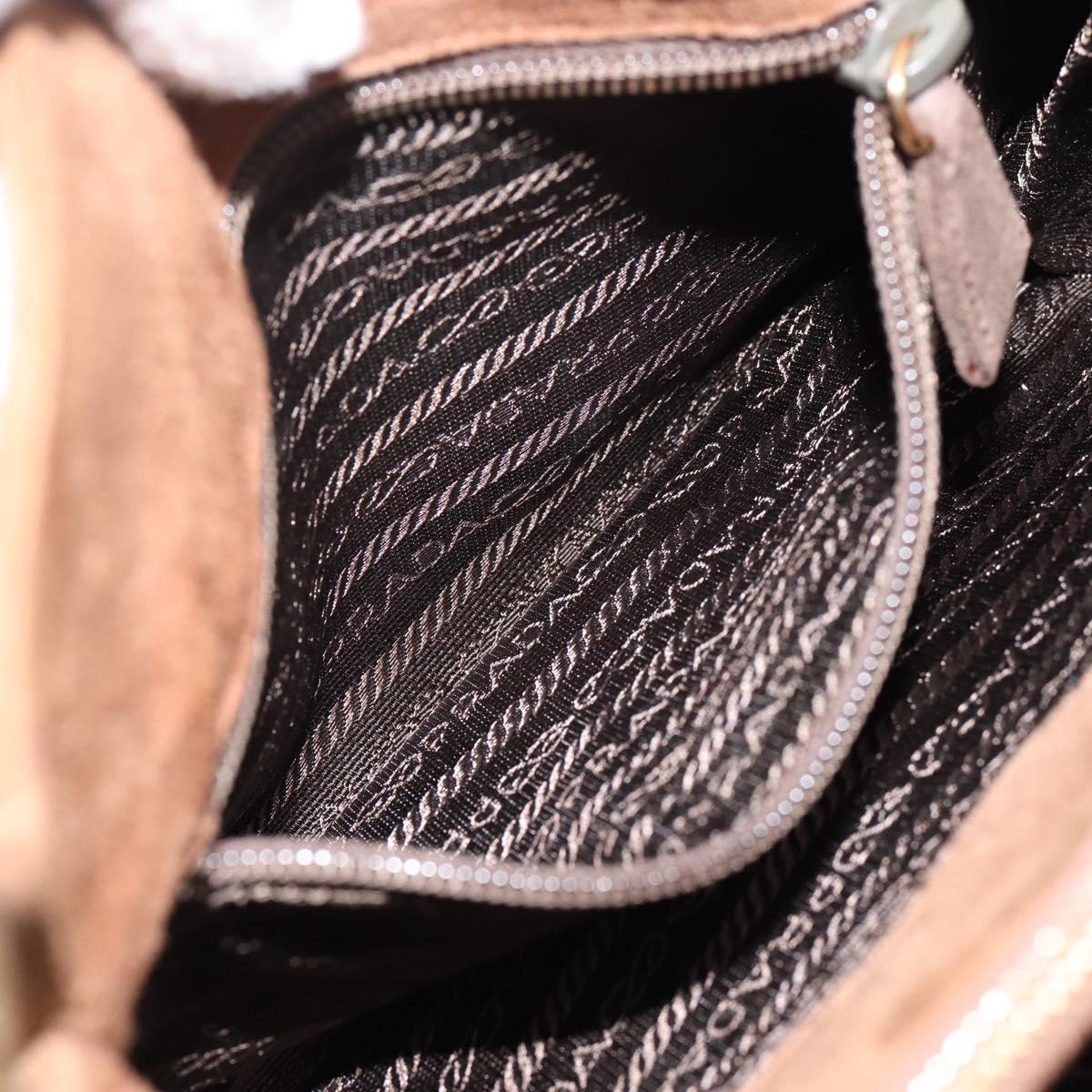 PRADA Chain Shoulder Bag Suede Brown Gold Auth 201258V