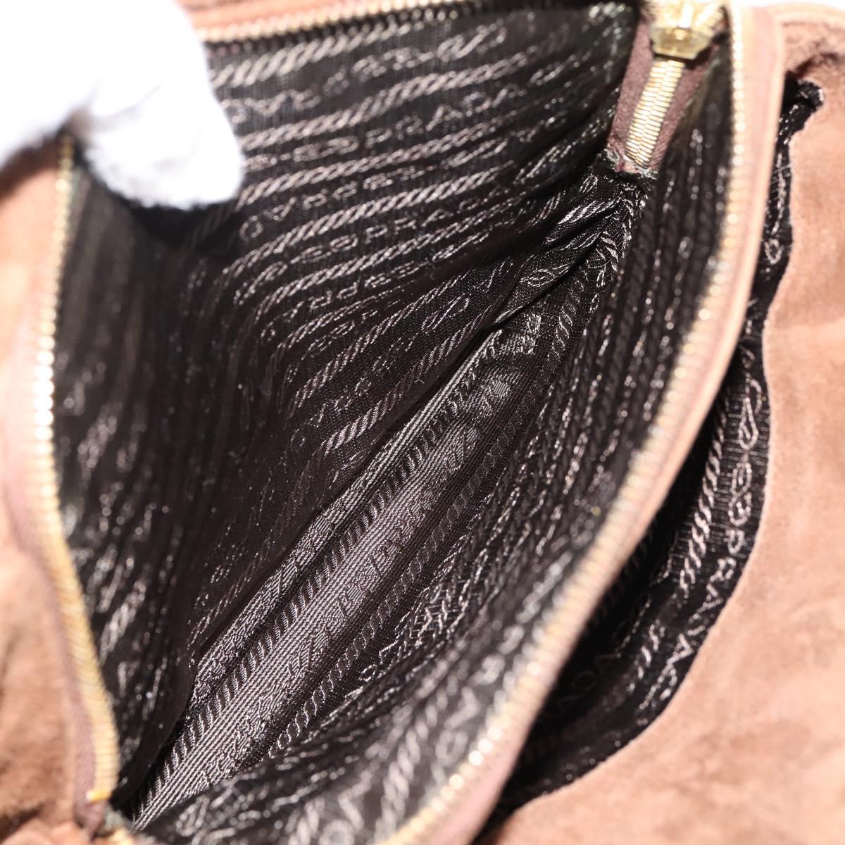 PRADA Chain Shoulder Bag Suede Brown Gold Auth 201258V