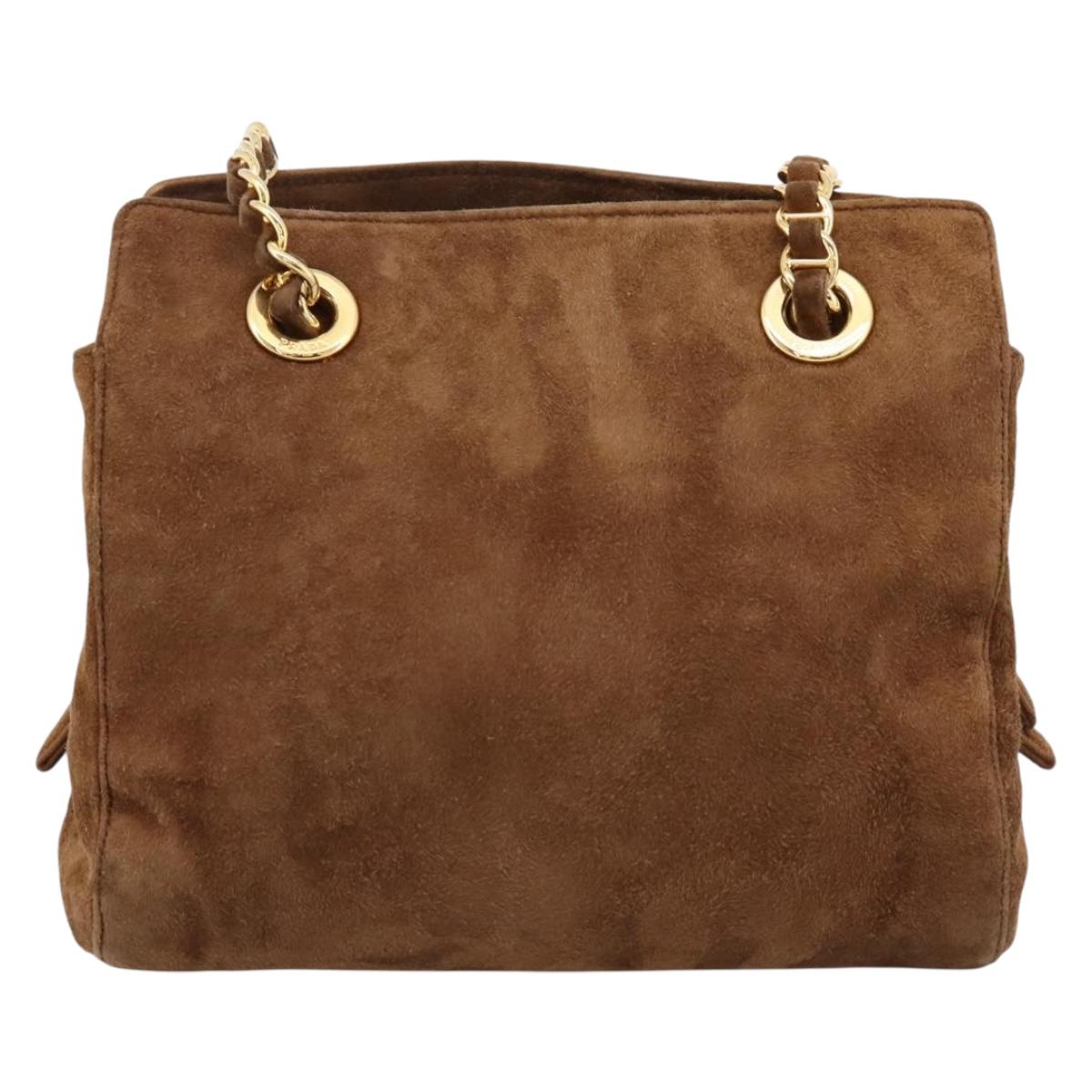 PRADA Chain Shoulder Bag Suede Brown Gold Auth 201258V