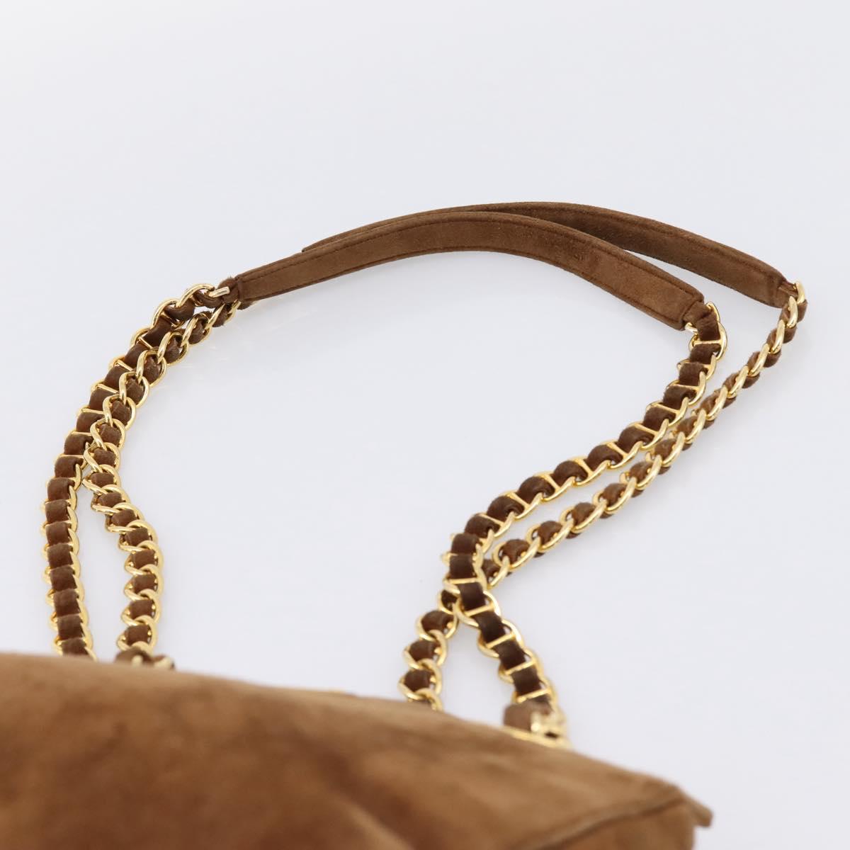 PRADA Chain Shoulder Bag Suede Brown Gold Auth 201258V