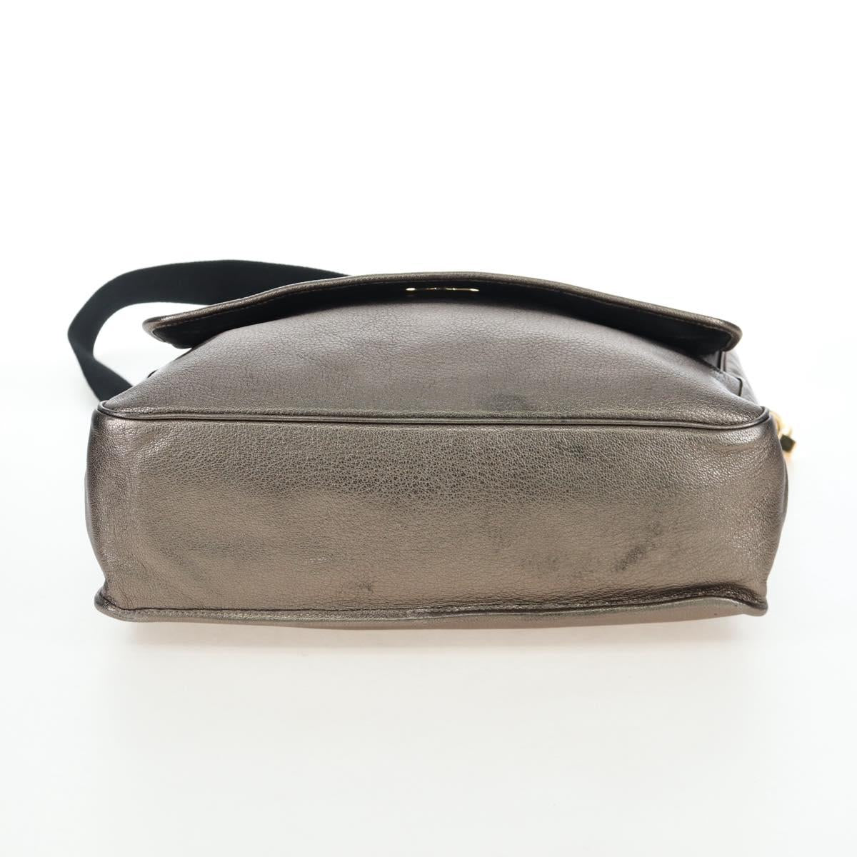 LOEWE Hand Bag Leather 2way Silver Gold Tone Auth 201259V