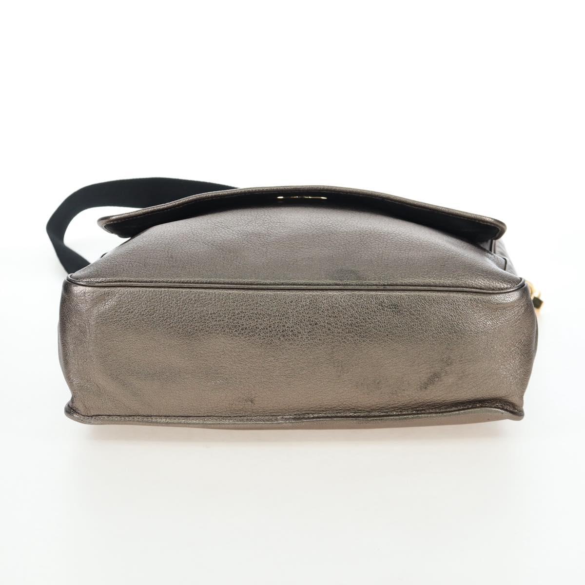 LOEWE Hand Bag Leather 2way Silver Gold Tone Auth 201259V