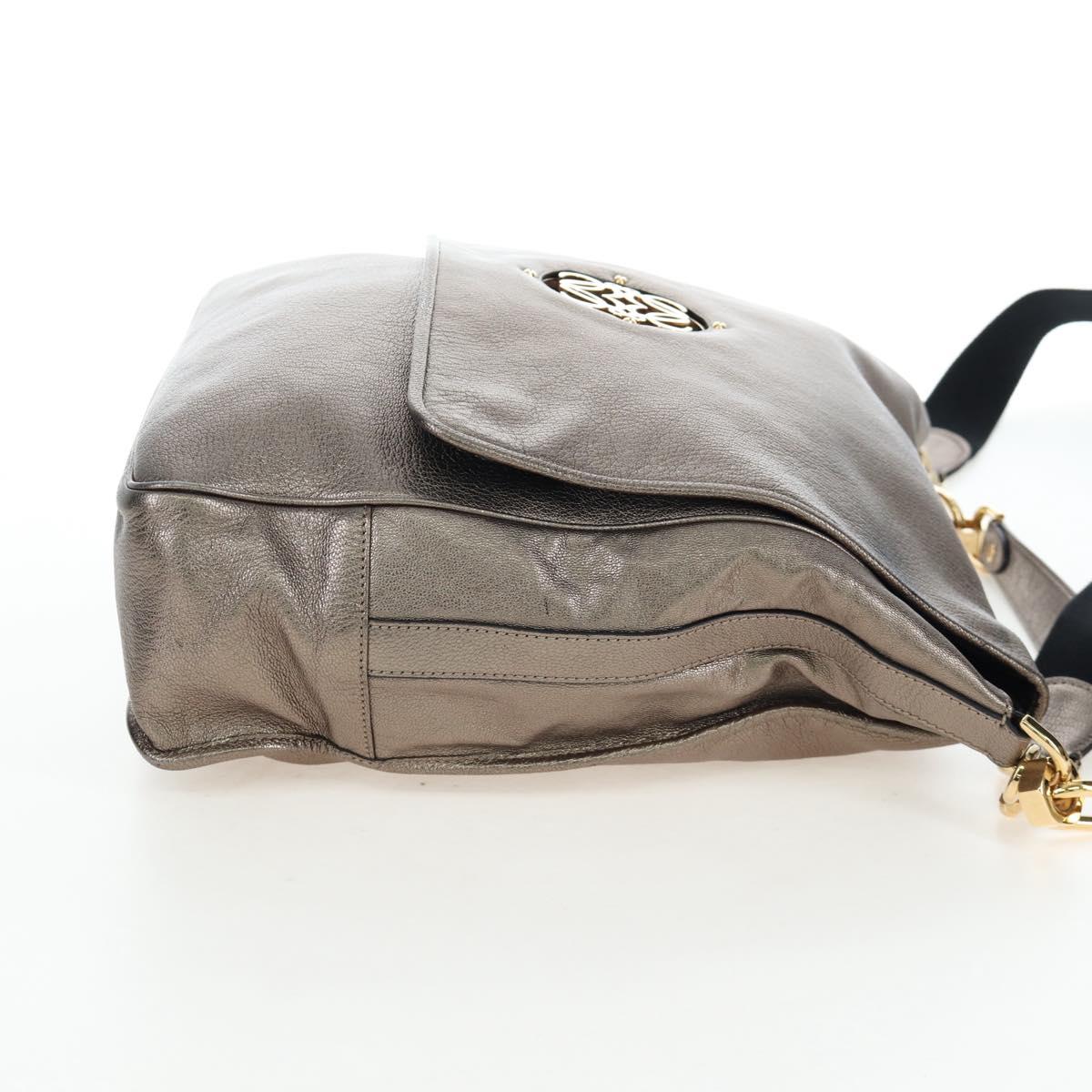 LOEWE Hand Bag Leather 2way Silver Gold Tone Auth 201259V