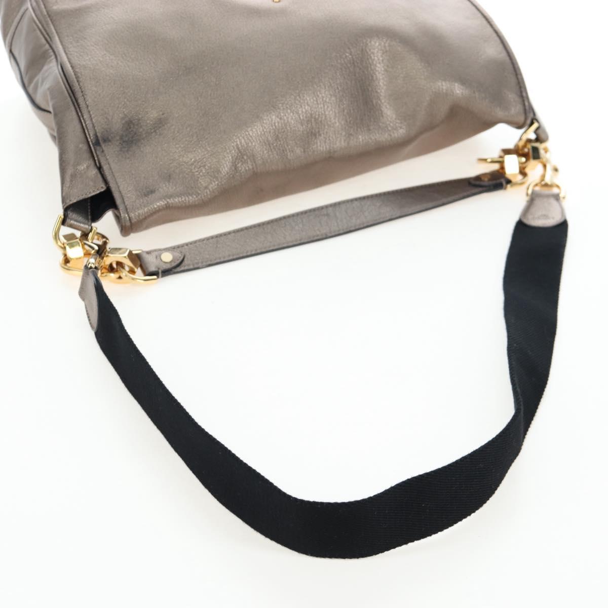 LOEWE Hand Bag Leather 2way Silver Gold Tone Auth 201259V
