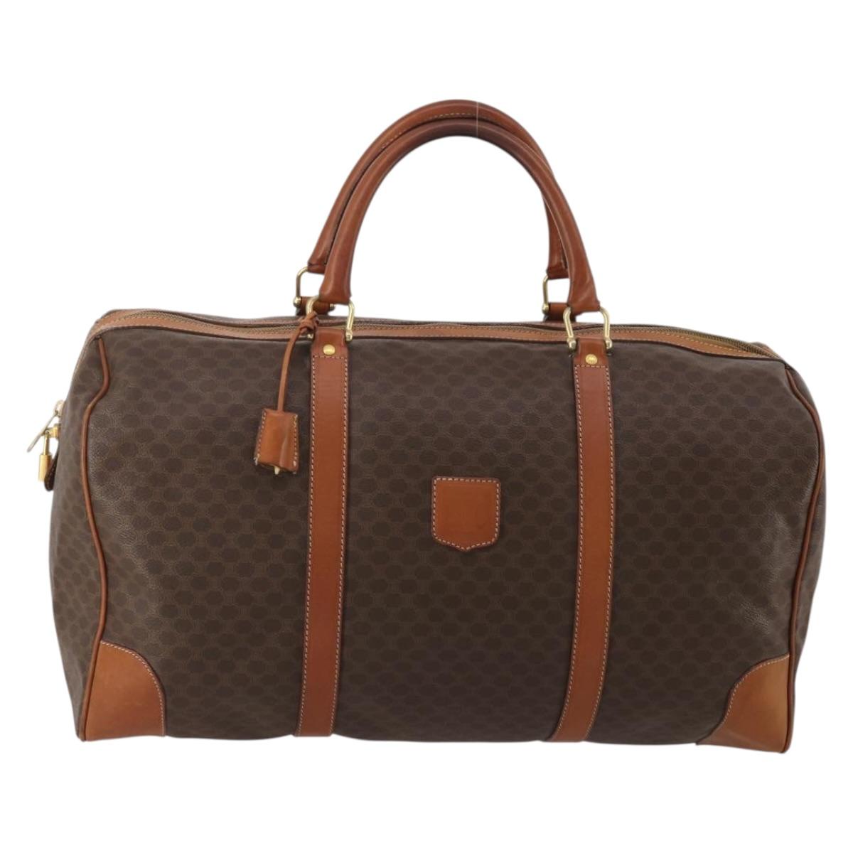 CELINE Macadam Boston Bag PVC Leather Brown Gold Tone Auth 201260A