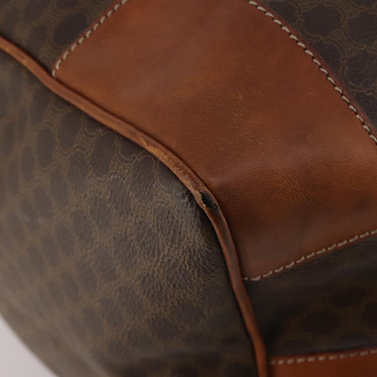 CELINE Macadam Boston Bag PVC Leather Brown Gold Tone Auth 201260A