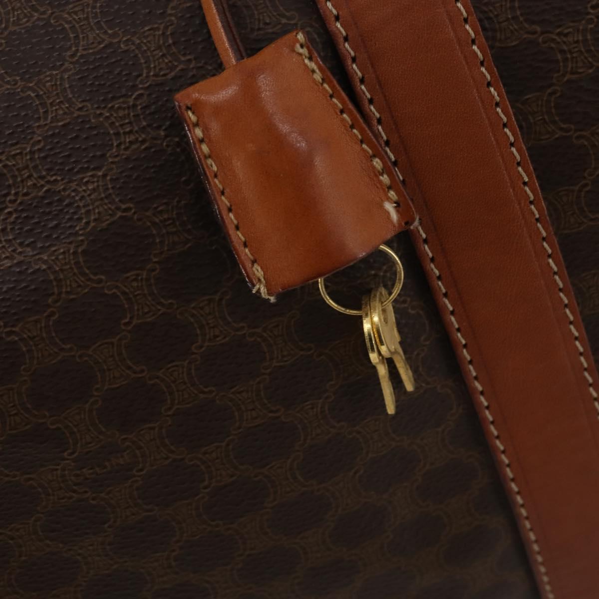 CELINE Macadam Boston Bag PVC Leather Brown Gold Tone Auth 201260A