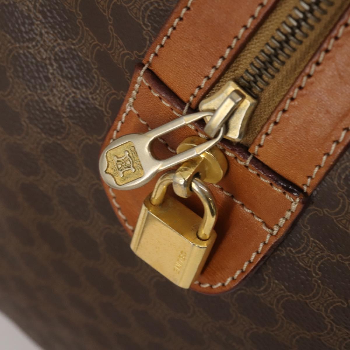 CELINE Macadam Boston Bag PVC Leather Brown Gold Tone Auth 201260A
