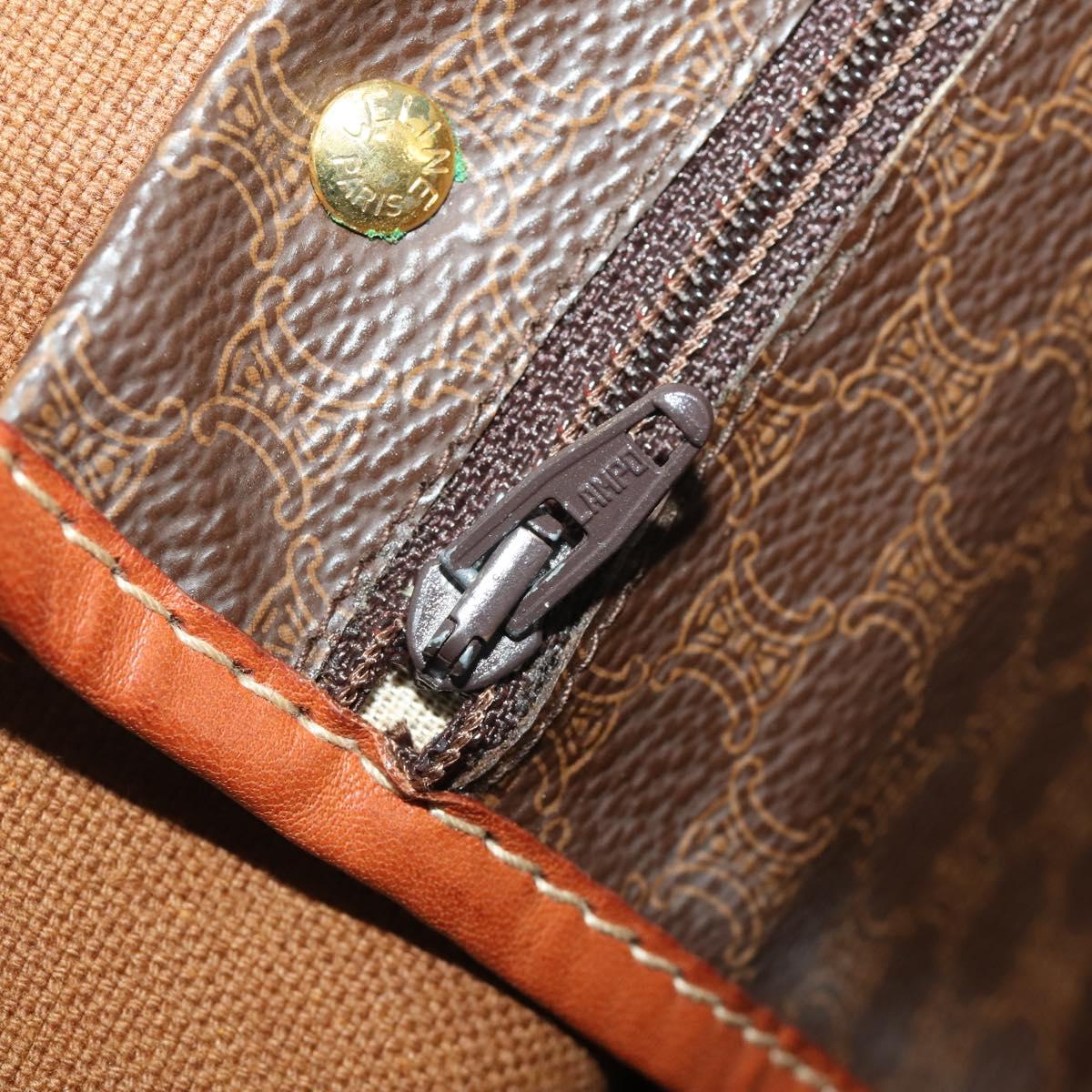 CELINE Macadam Boston Bag PVC Leather Brown Gold Tone Auth 201260A
