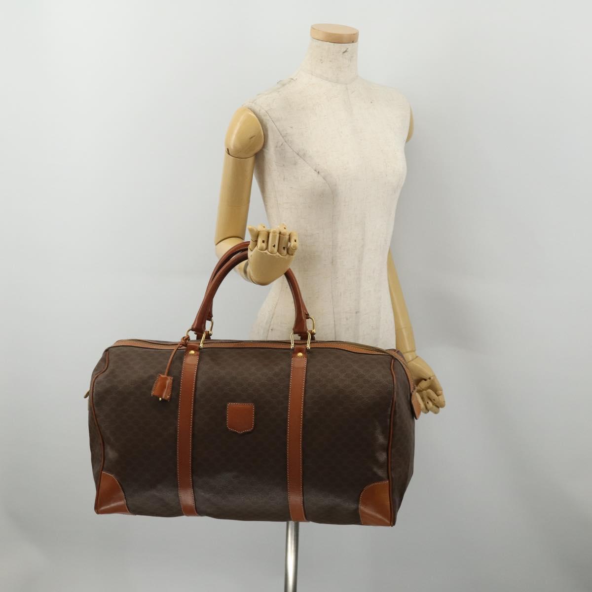 CELINE Macadam Boston Bag PVC Leather Brown Gold Tone Auth 201260A