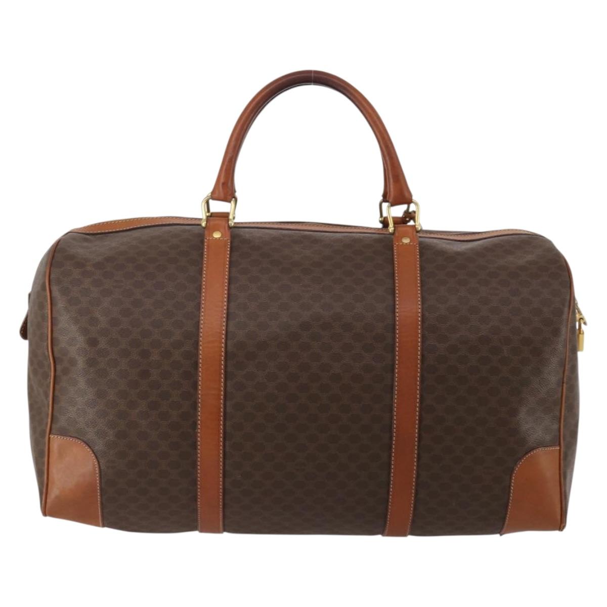 CELINE Macadam Boston Bag PVC Leather Brown Gold Tone Auth 201260A