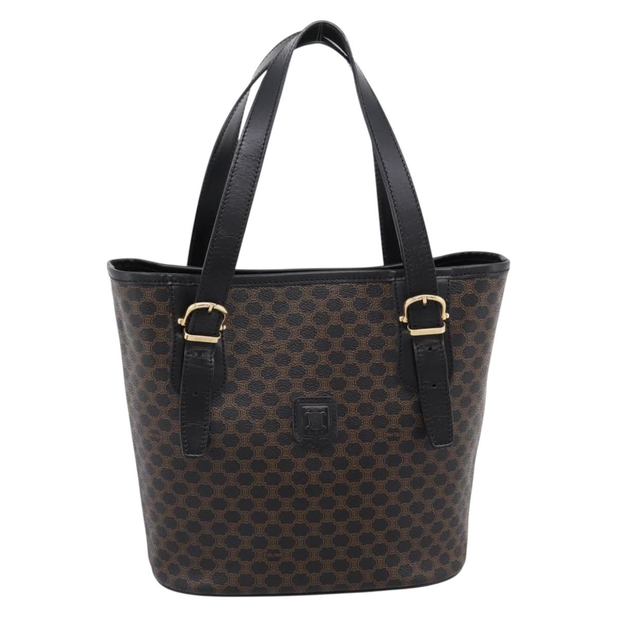 CELINE Macadam Canvas Hand Bag PVC Leather Black Gold Auth 201262V