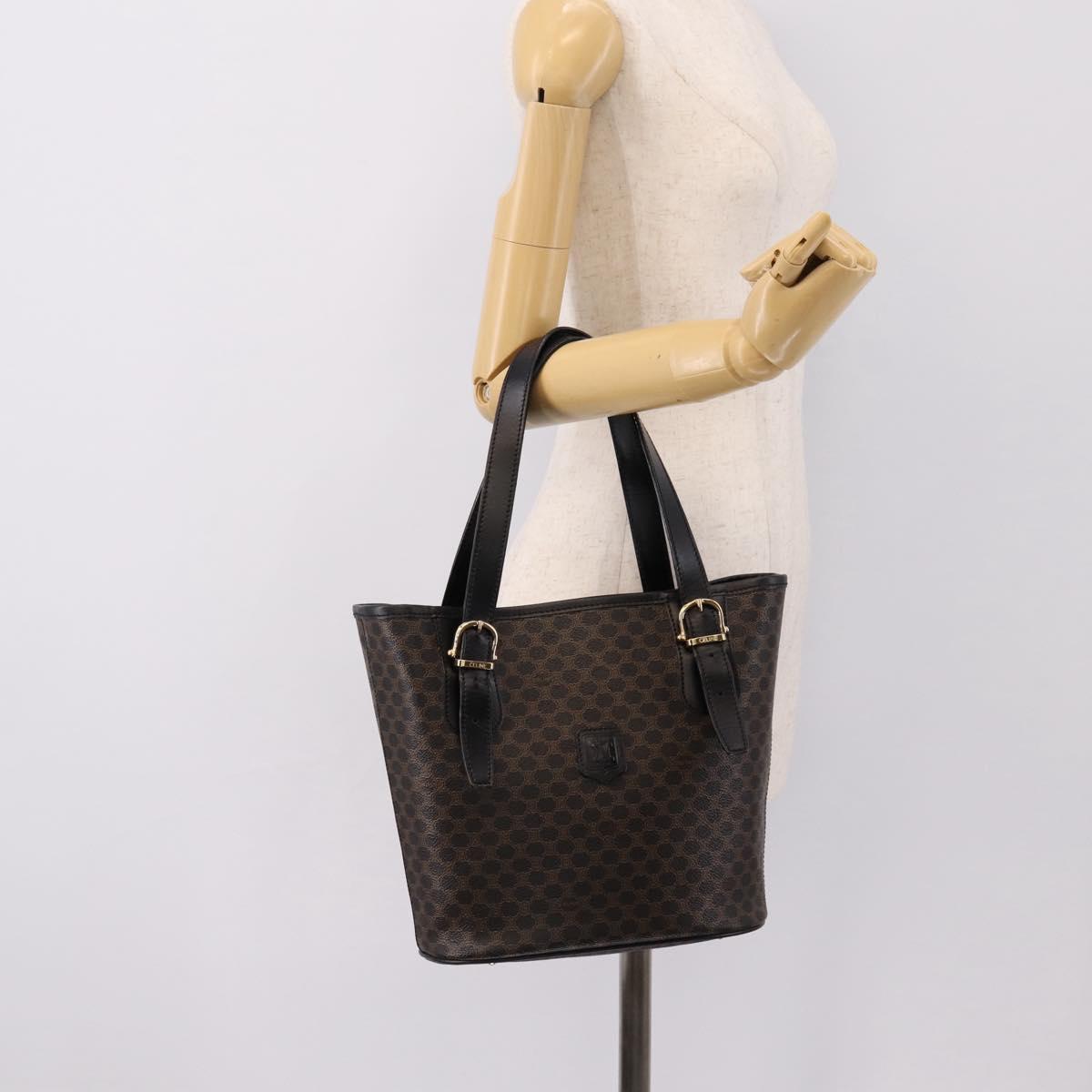 CELINE Macadam Canvas Hand Bag PVC Leather Black Gold Auth 201262V