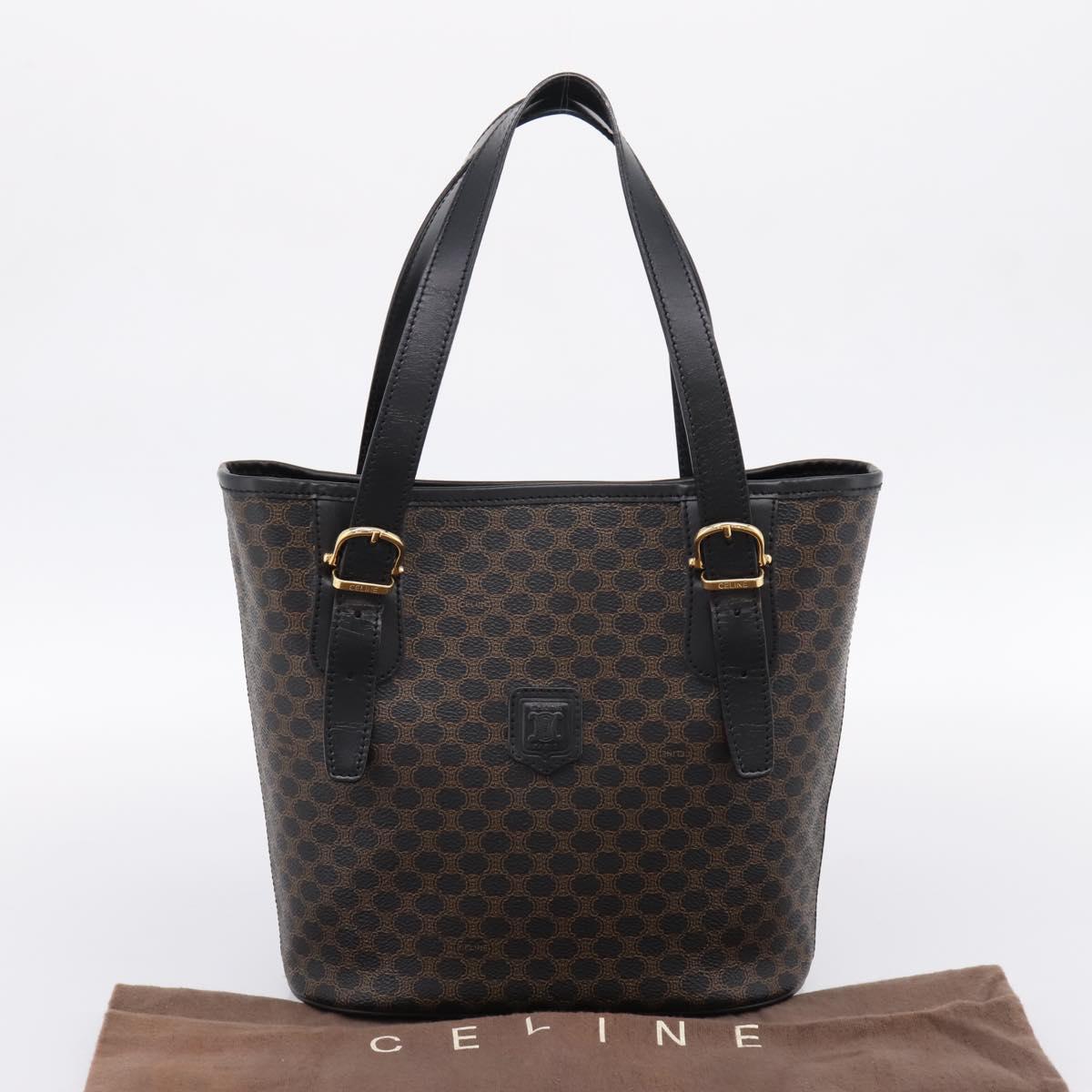 CELINE Macadam Canvas Hand Bag PVC Leather Black Gold Auth 201262V