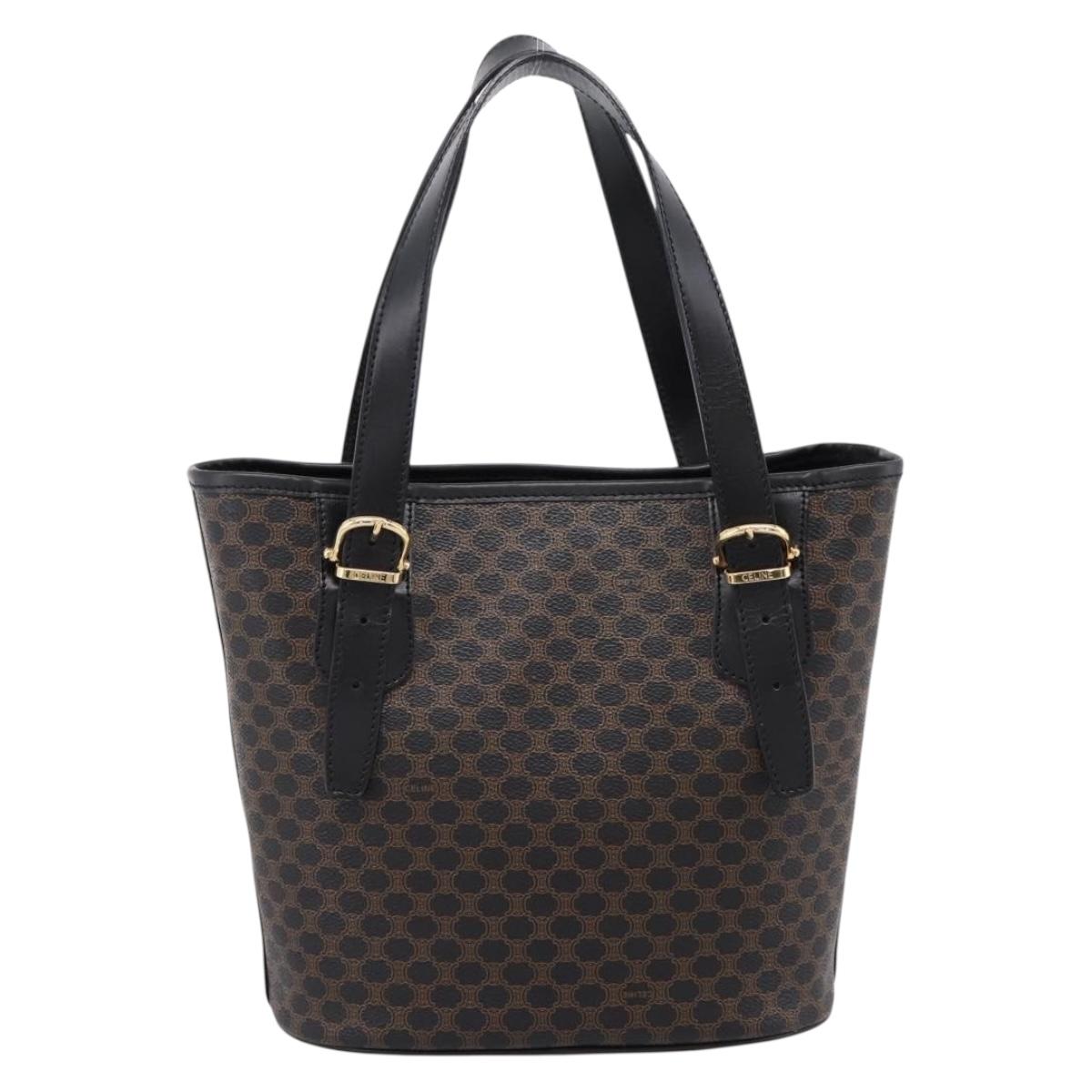 CELINE Macadam Canvas Hand Bag PVC Leather Black Gold Auth 201262V