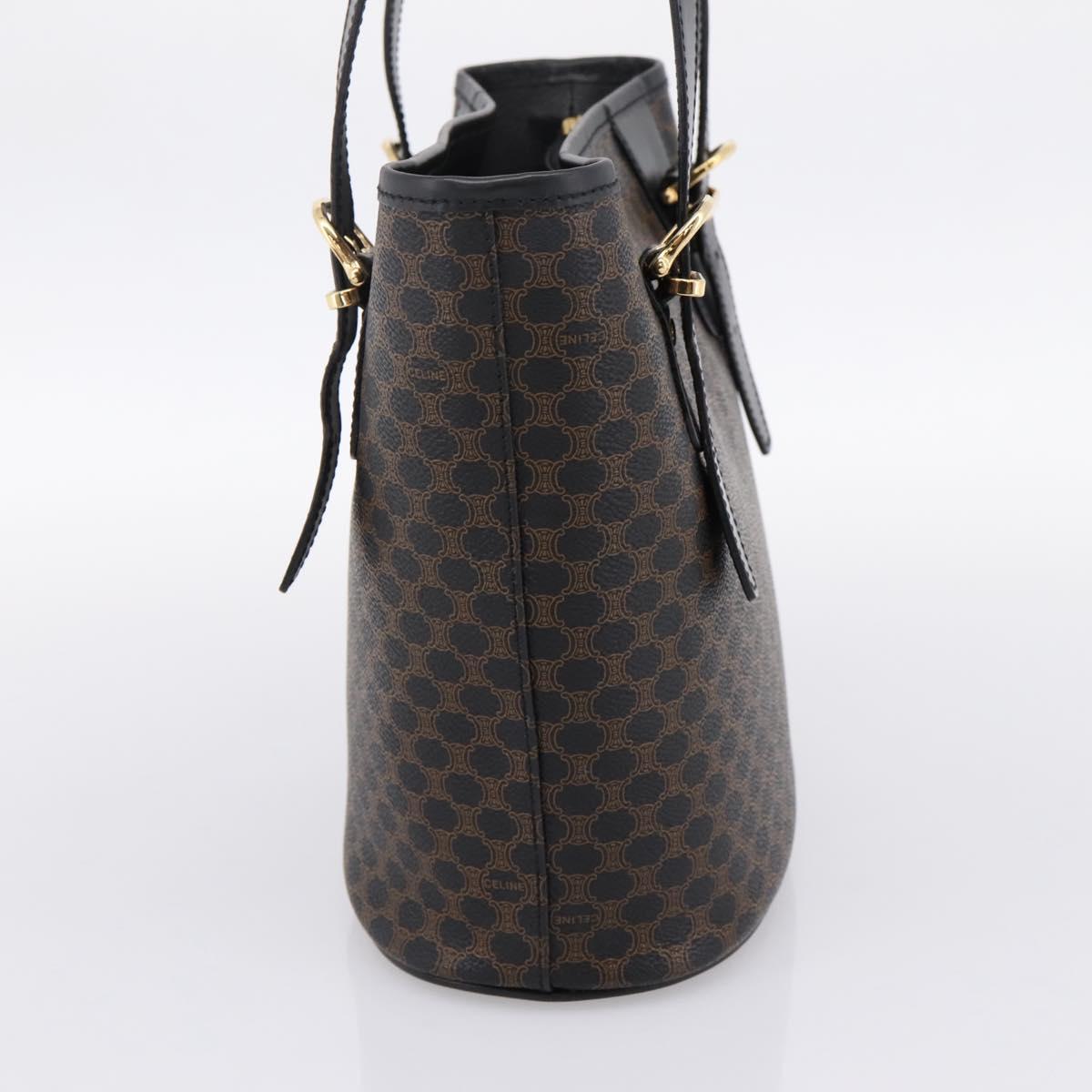 CELINE Macadam Canvas Hand Bag PVC Leather Black Gold Auth 201262V