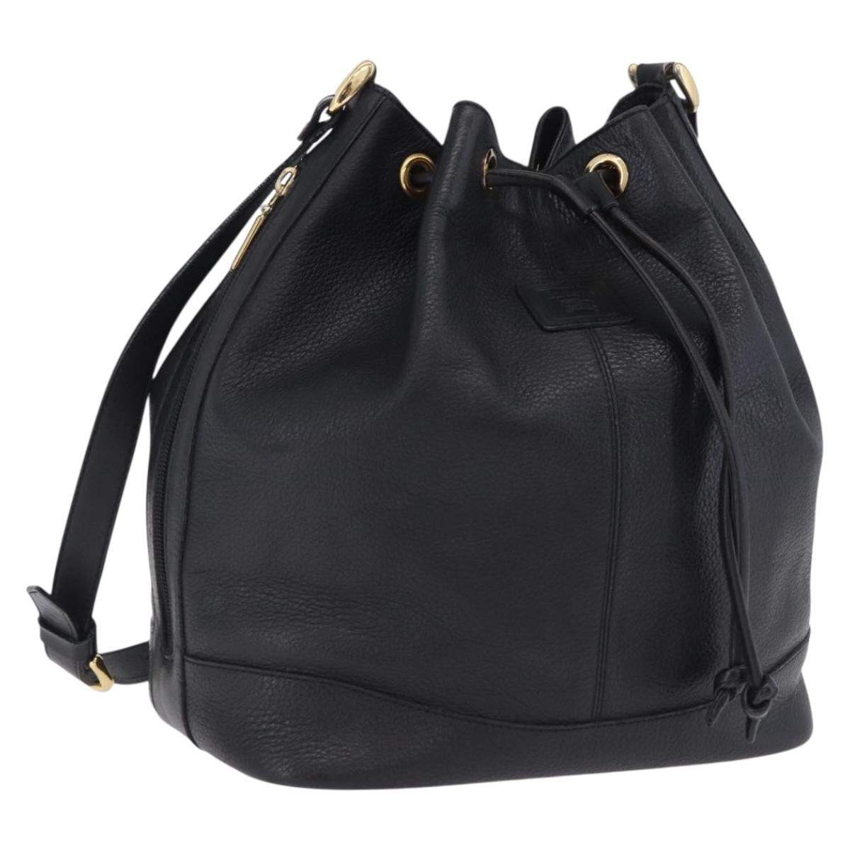Burberrys Shoulder Bag Leather Black Gold Tone Auth 201263A