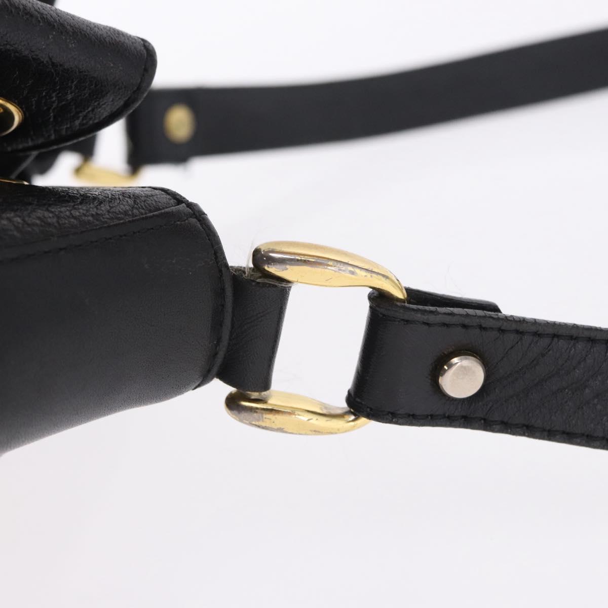 Burberrys Shoulder Bag Leather Black Gold Tone Auth 201263A