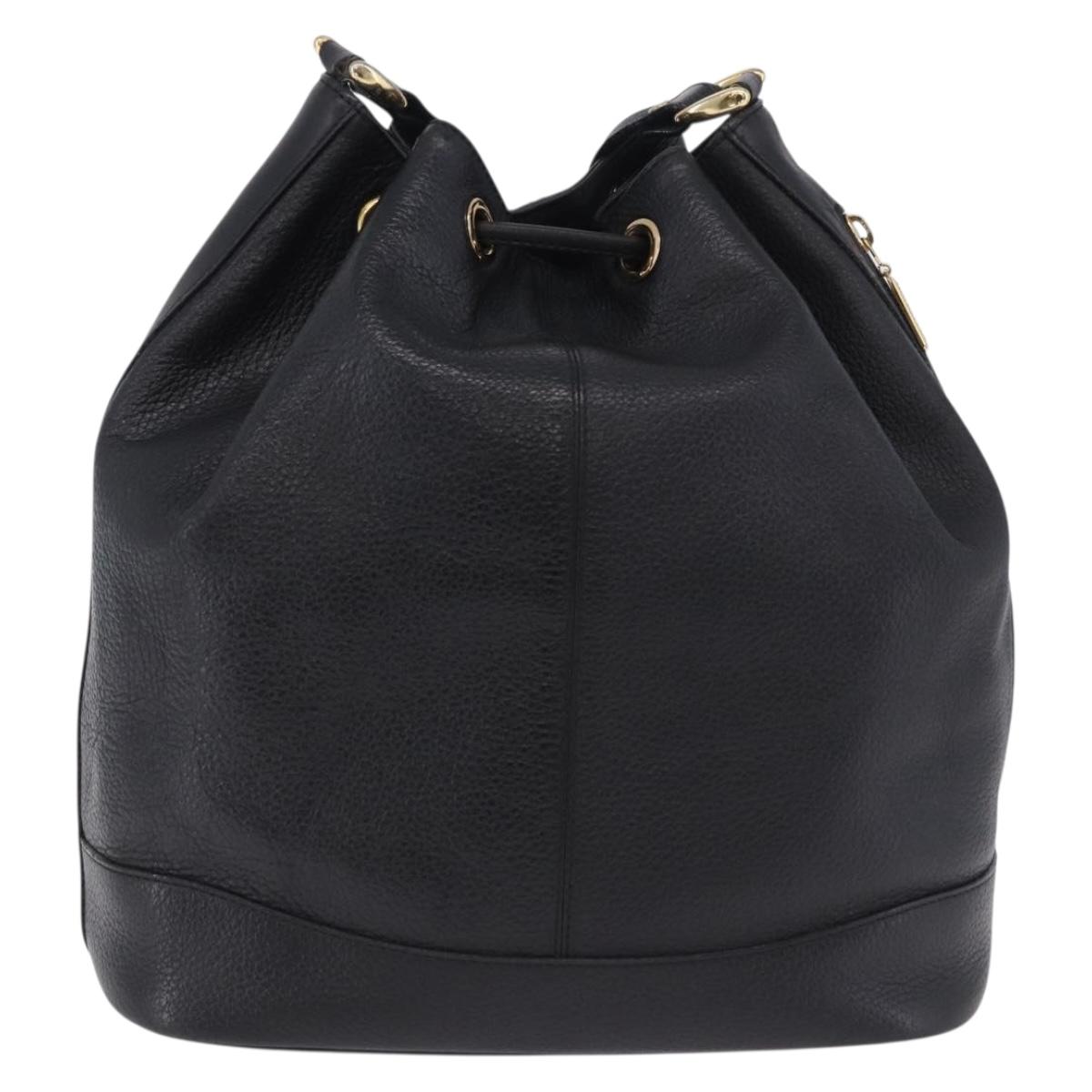 Burberrys Shoulder Bag Leather Black Gold Tone Auth 201263A