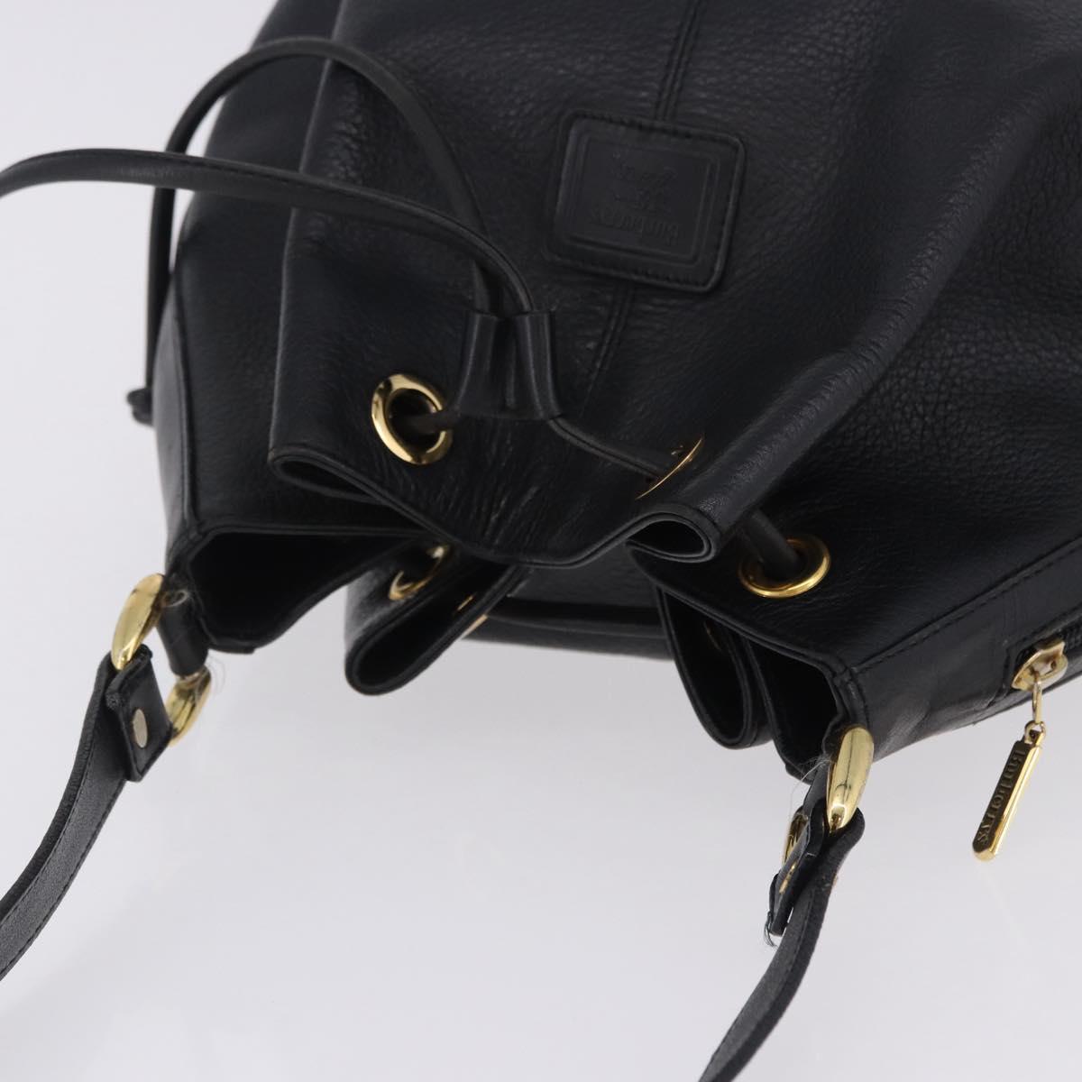 Burberrys Shoulder Bag Leather Black Gold Tone Auth 201263A