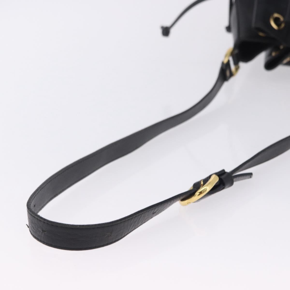 Burberrys Shoulder Bag Leather Black Gold Tone Auth 201263A