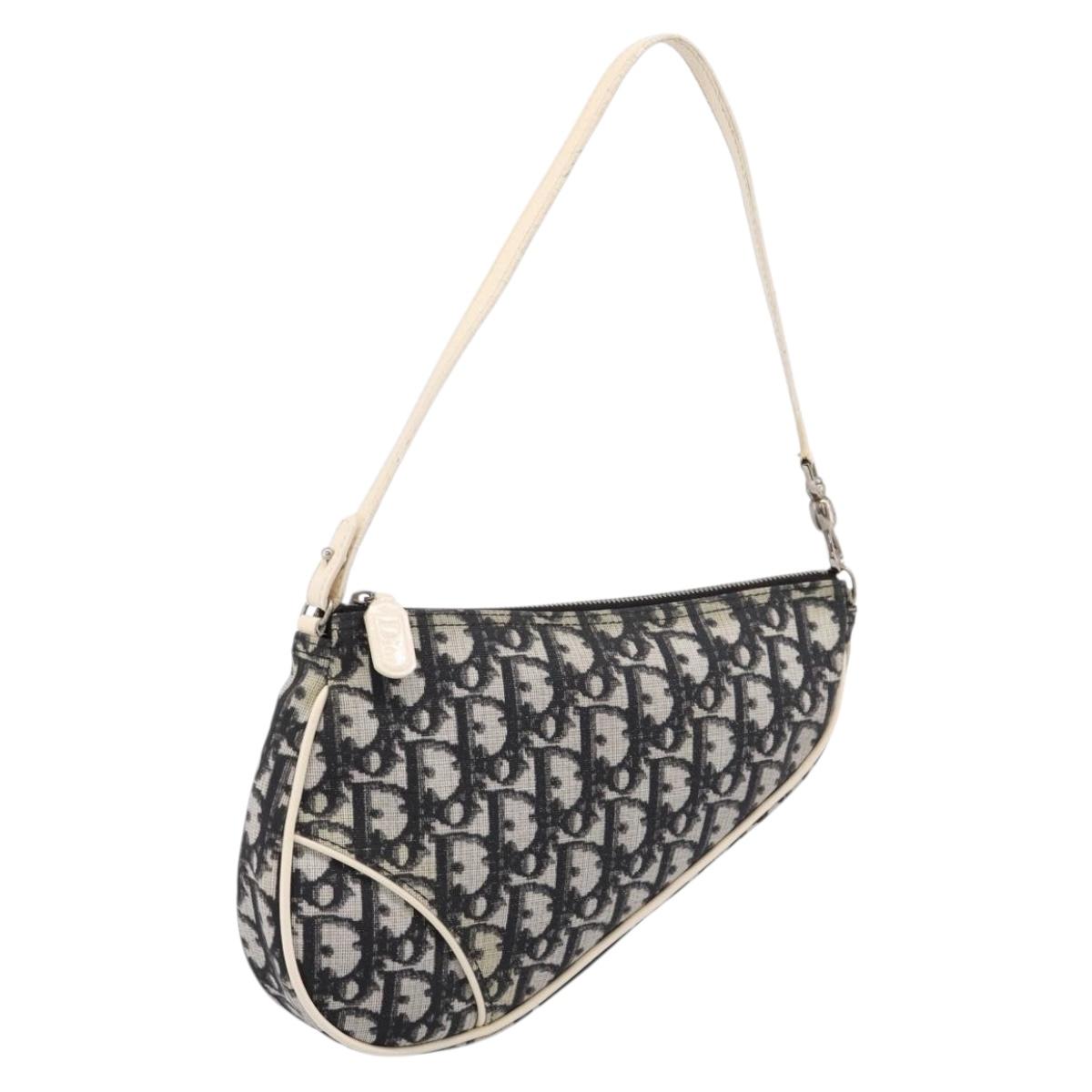 Christian Dior Trotter Saddle Accessory Pouch PVC Black White Auth 201266V