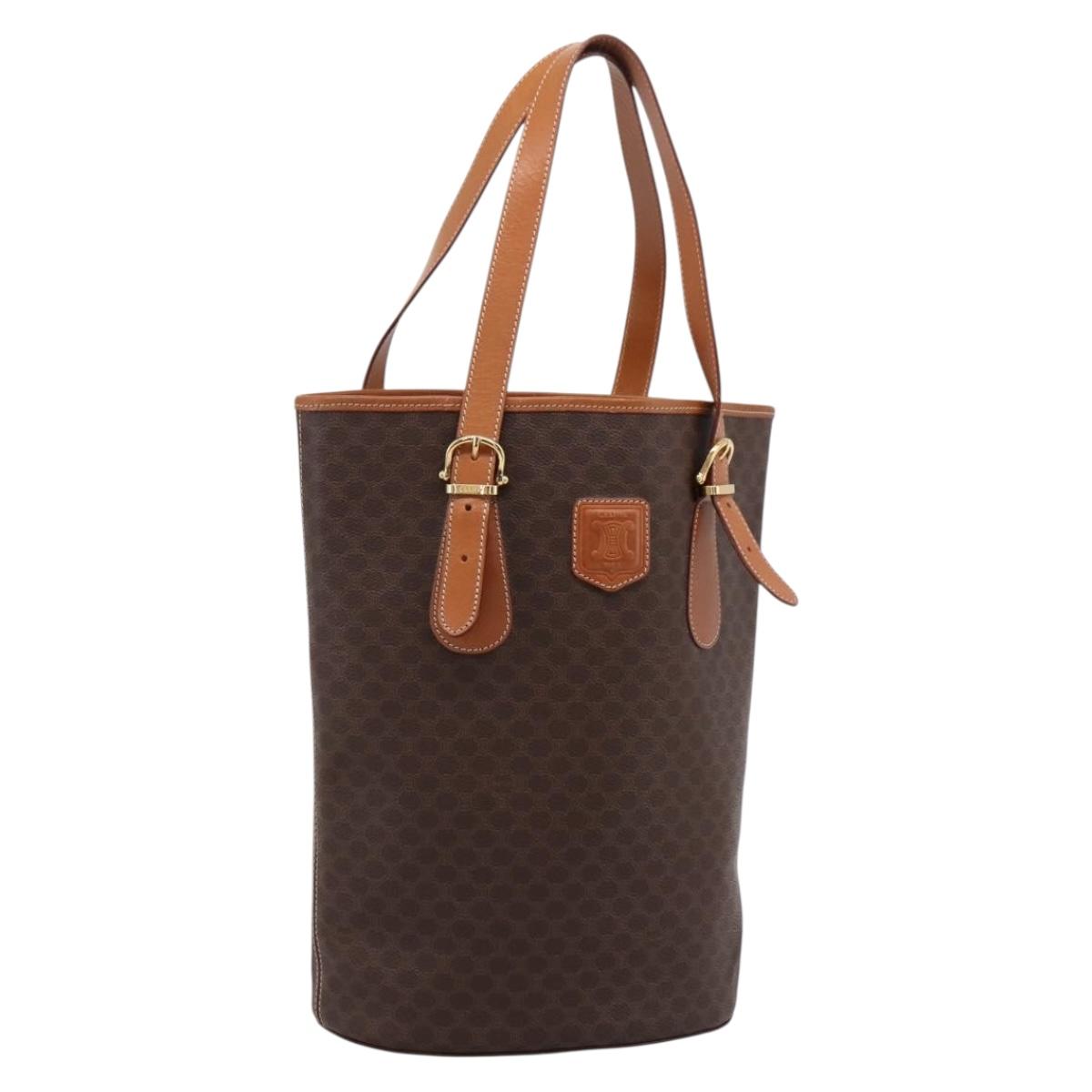 CELINE Macadam Canvas Tote Bag PVC Leather Brown Gold Auth 201267V