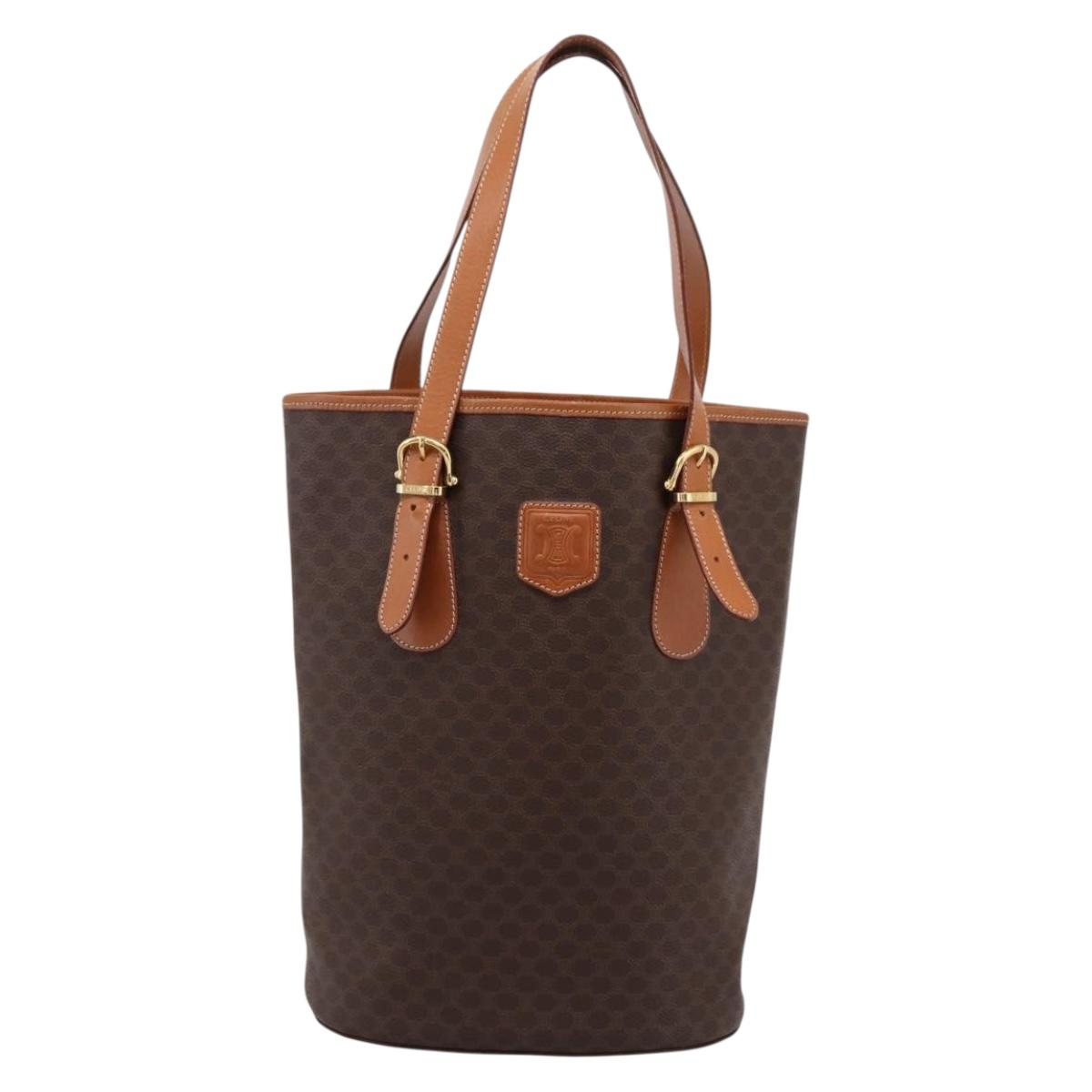 CELINE Macadam Canvas Tote Bag PVC Leather Brown Gold Auth 201267V