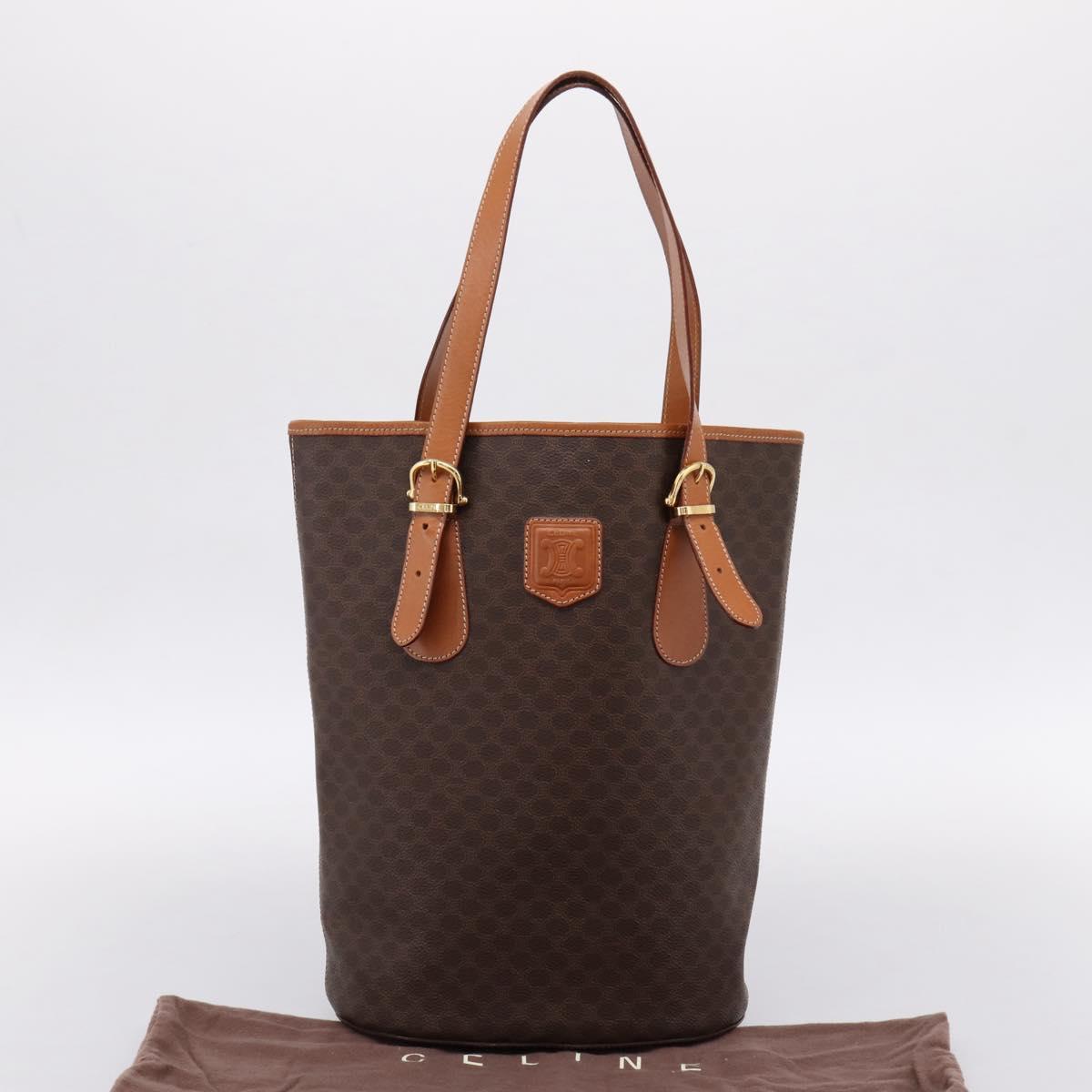 CELINE Macadam Canvas Tote Bag PVC Leather Brown Gold Auth 201267V