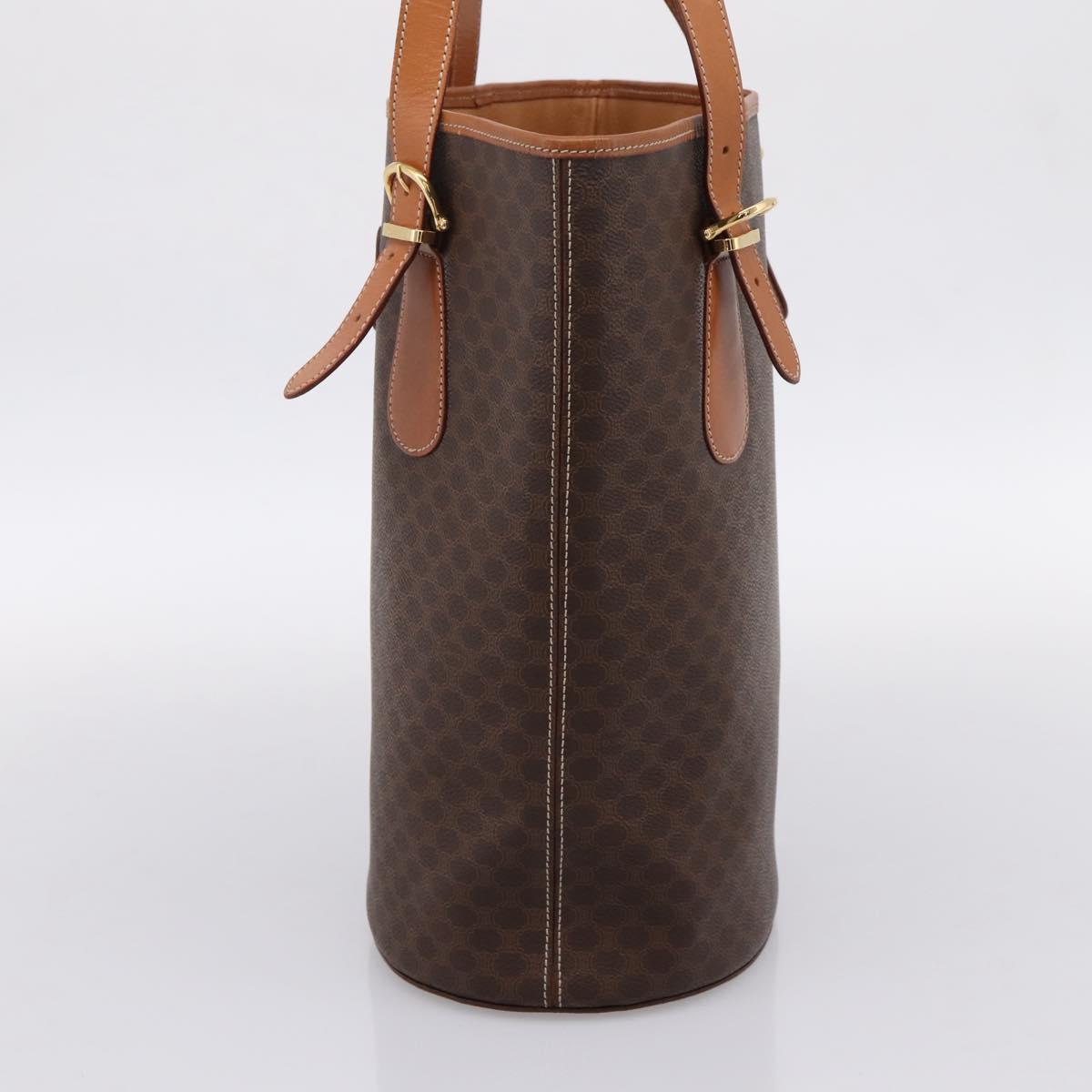 CELINE Macadam Canvas Tote Bag PVC Leather Brown Gold Auth 201267V