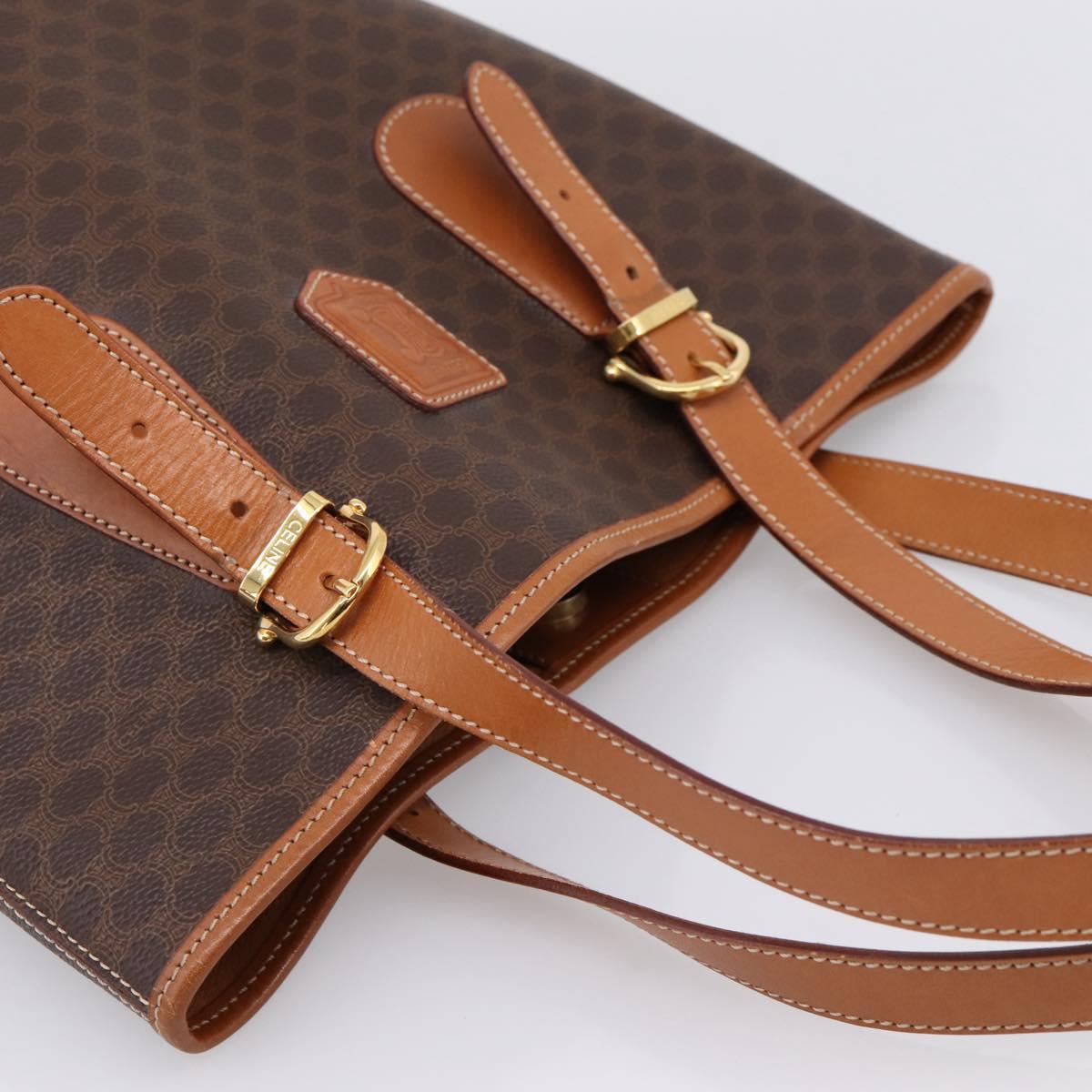 CELINE Macadam Canvas Tote Bag PVC Leather Brown Gold Auth 201267V