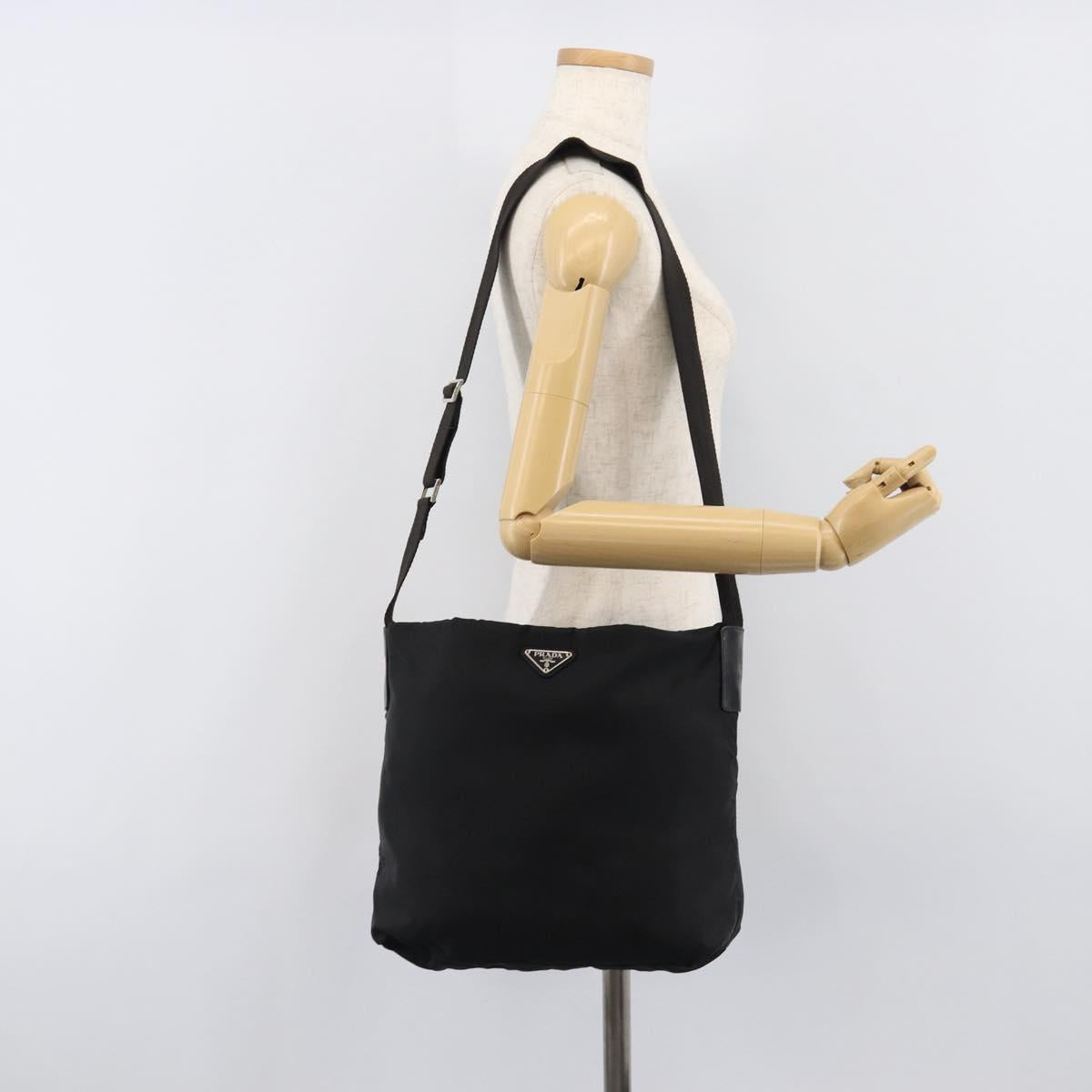 PRADA Shoulder Bag Nylon Black Silver Auth 201270