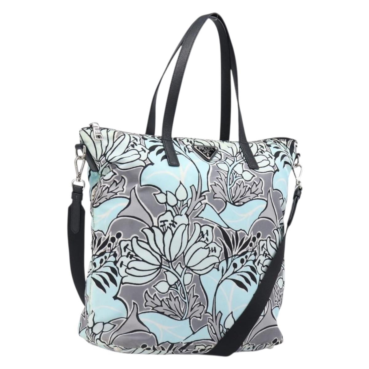 PRADA Tote Bag Nylon 2way Light Blue Silver Auth 201271A