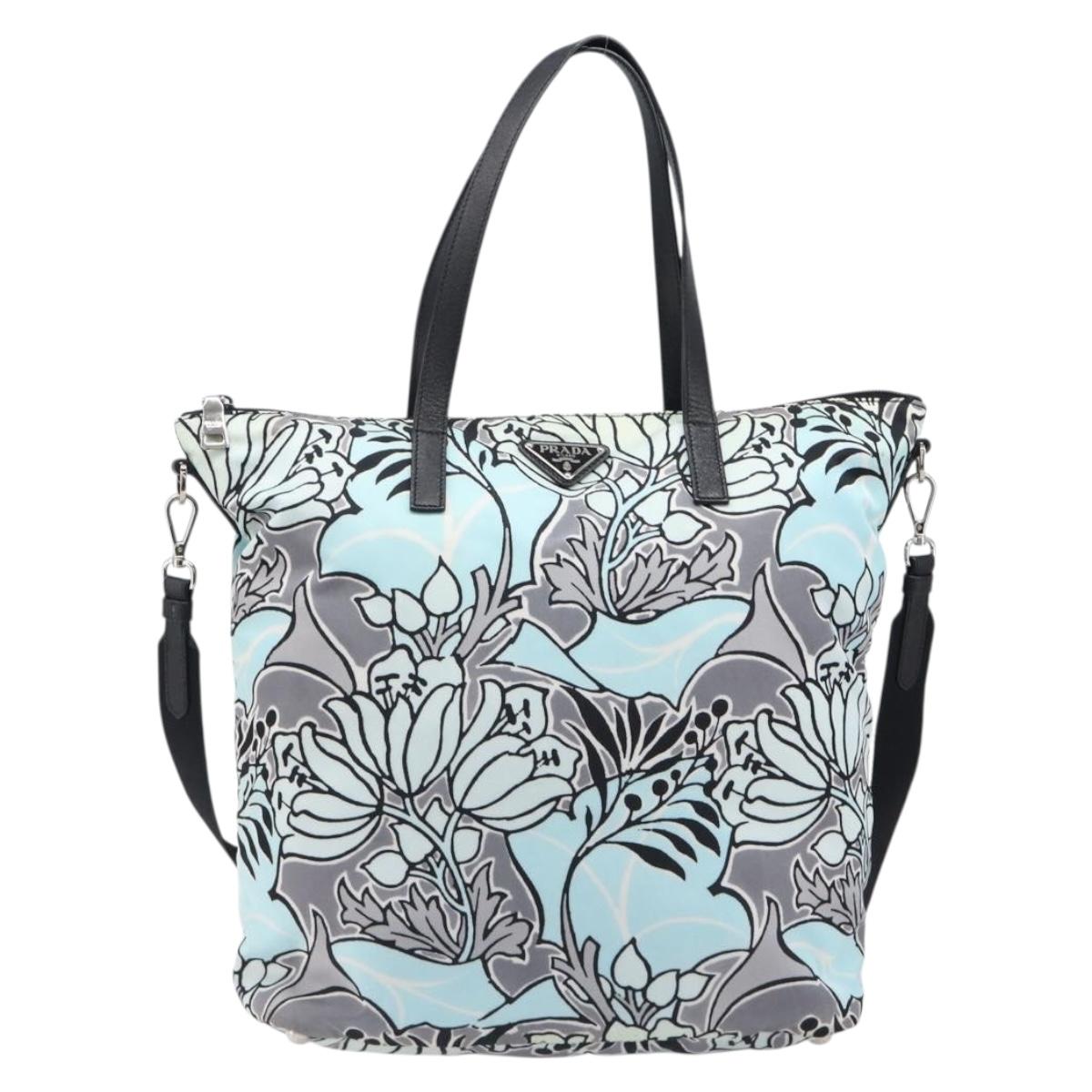 PRADA Tote Bag Nylon 2way Light Blue Silver Auth 201271A