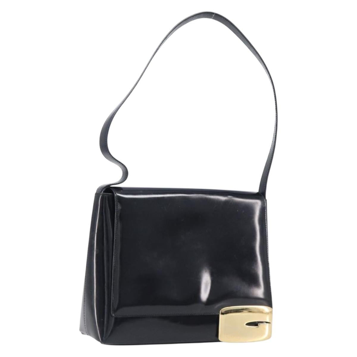 GUCCI Shoulder Bag Patent Black Gold Tone 001 3444 1812 Auth 201274