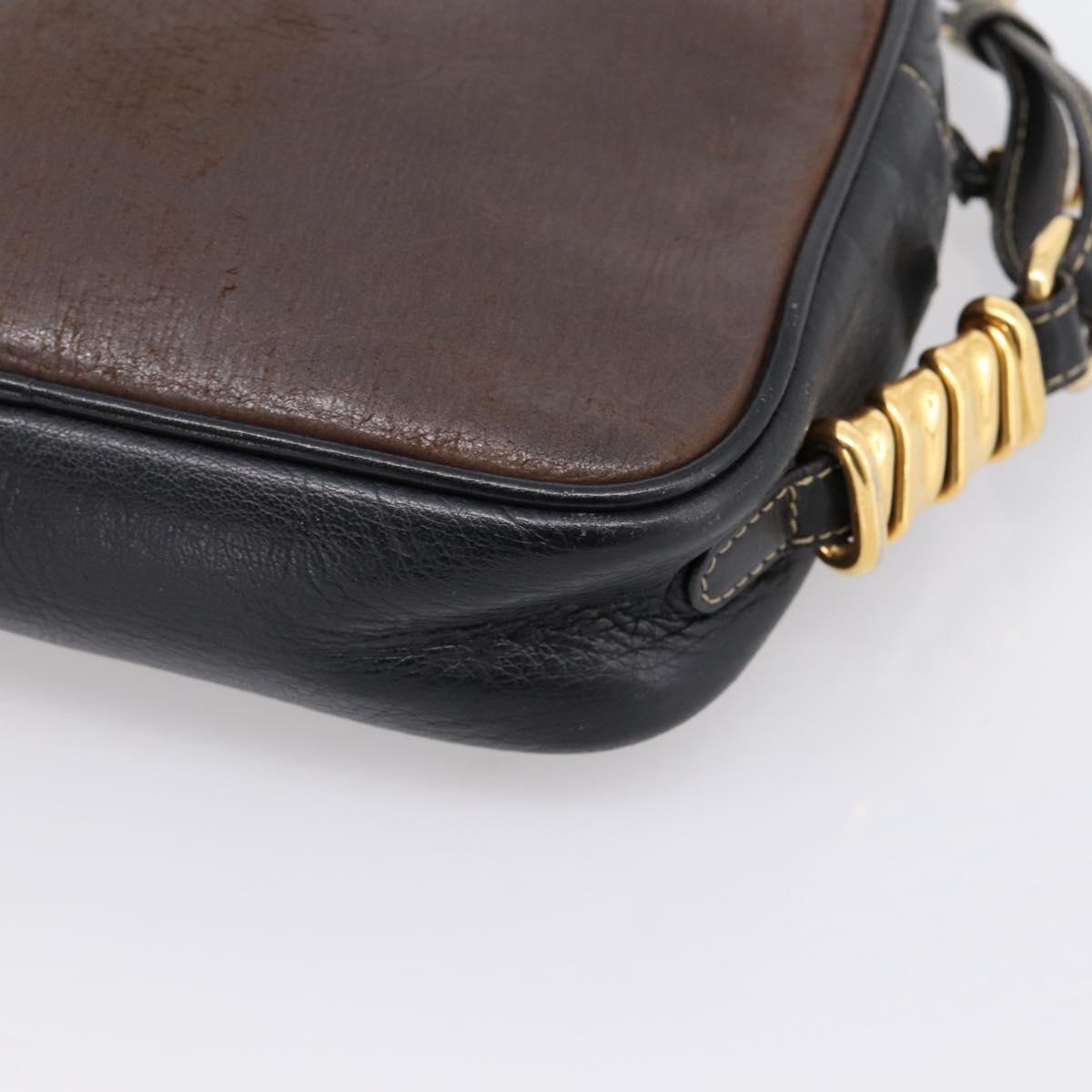 LOEWE Shoulder Bag Leather Black Gold Tone Auth 201277