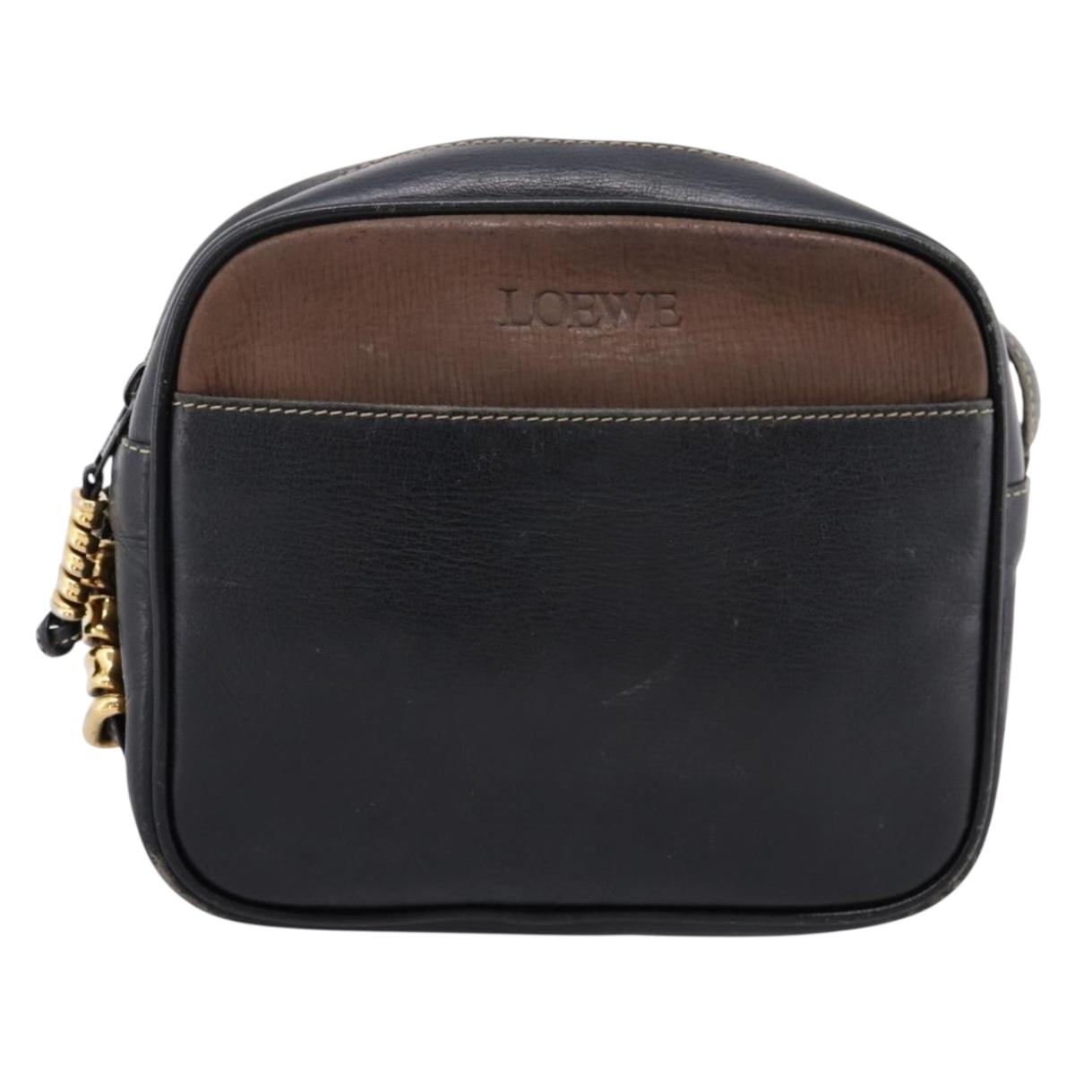 LOEWE Shoulder Bag Leather Black Gold Tone Auth 201277