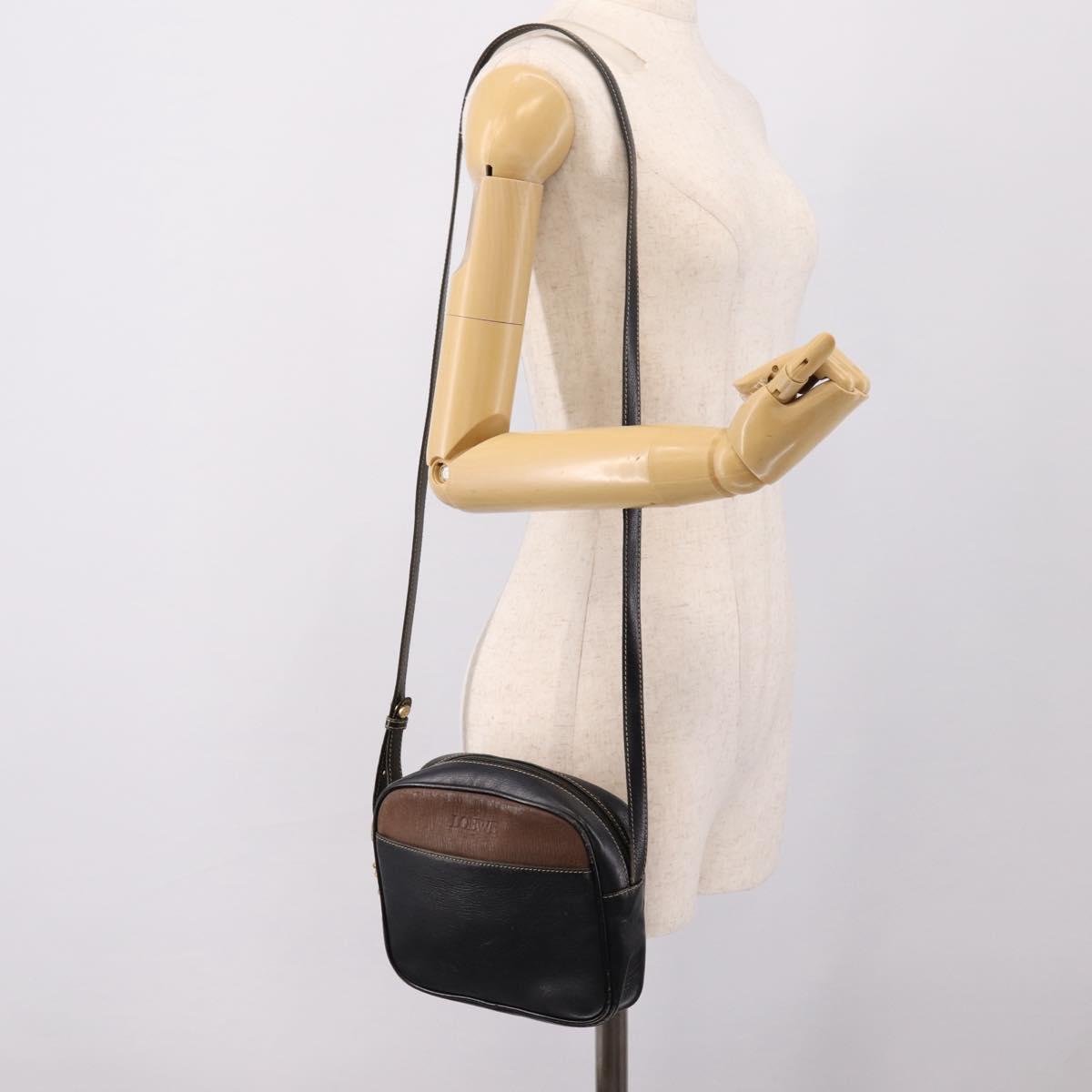 LOEWE Shoulder Bag Leather Black Gold Tone Auth 201277