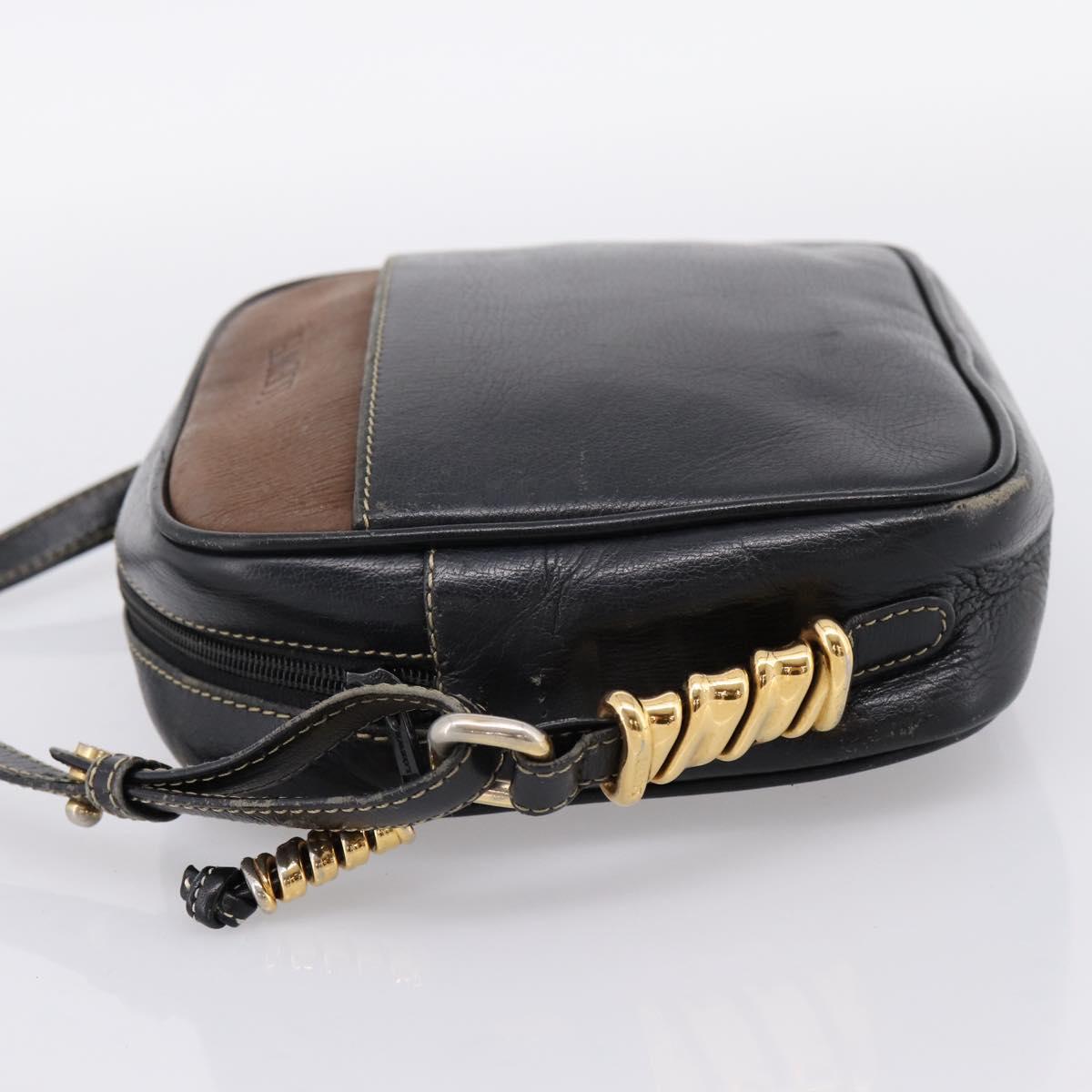 LOEWE Shoulder Bag Leather Black Gold Tone Auth 201277