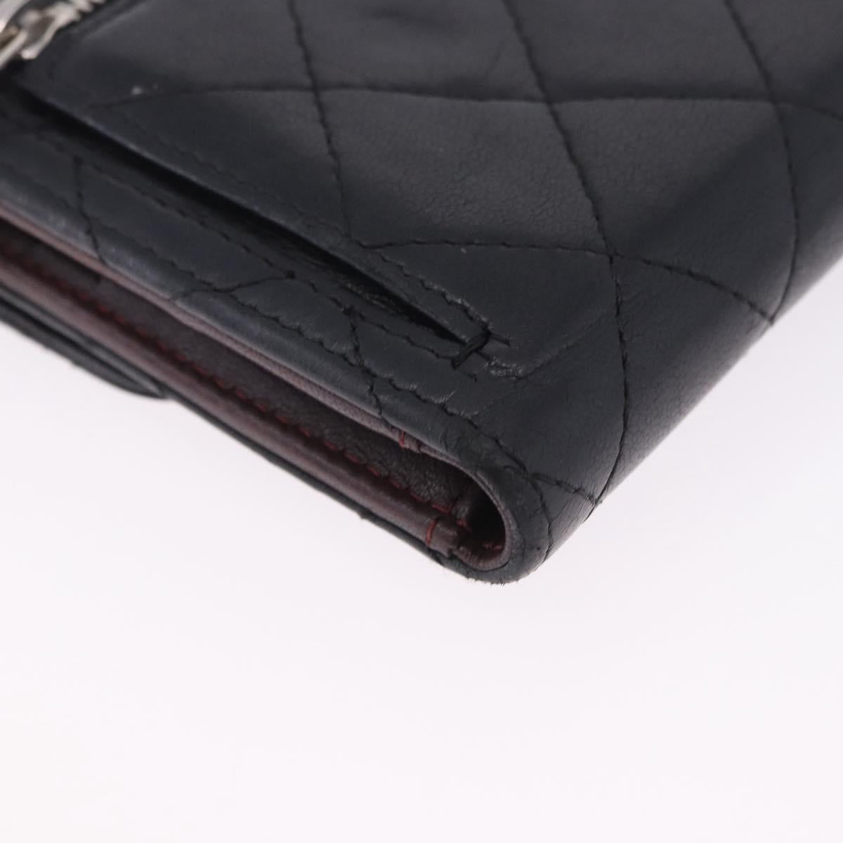 CHANEL Matelasse Bifold Wallet Lamb Skin Black Silver CC Auth 201281A