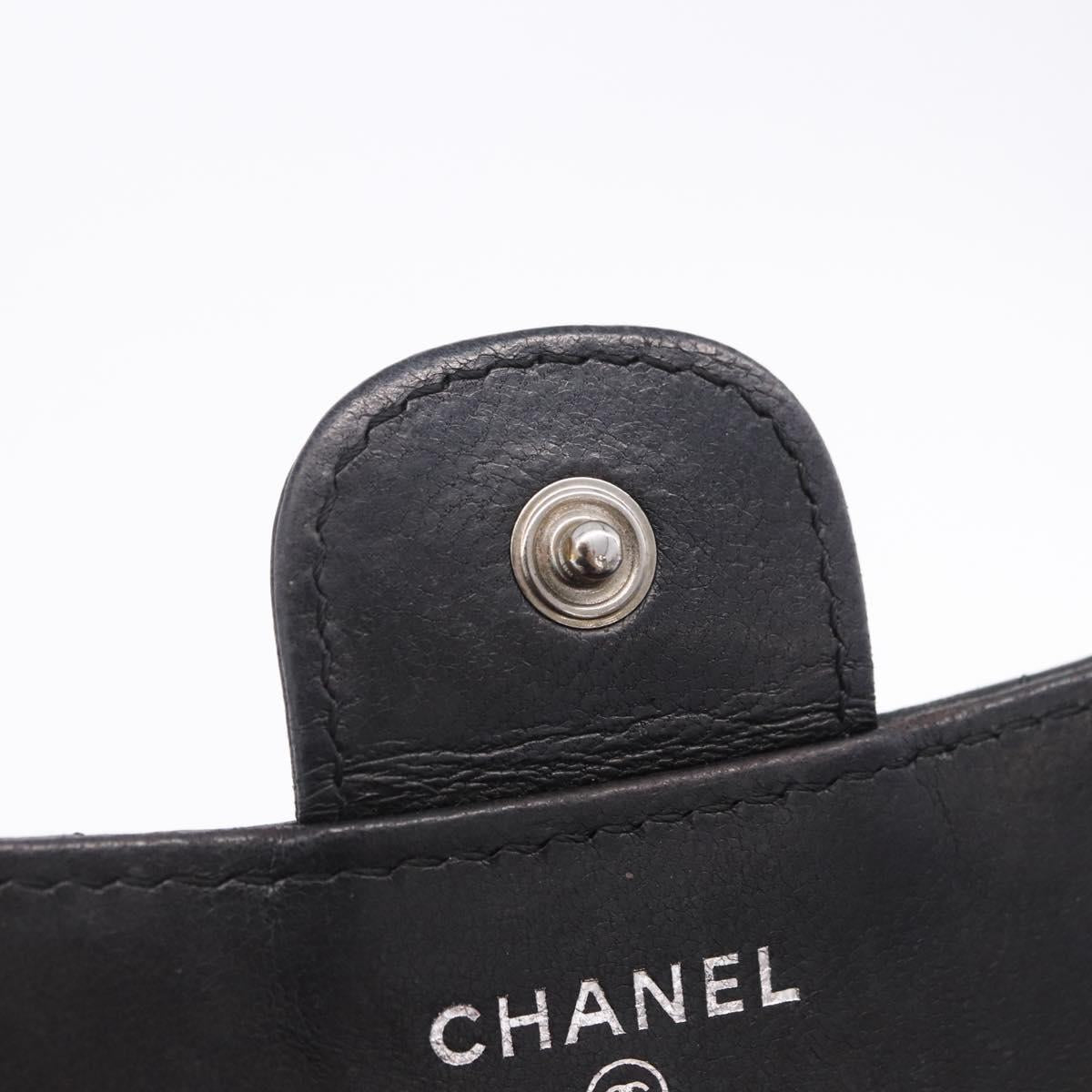 CHANEL Matelasse Bifold Wallet Lamb Skin Black Silver CC Auth 201281A