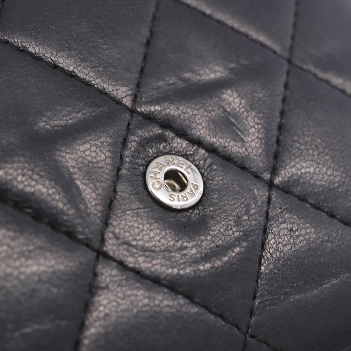 CHANEL Matelasse Bifold Wallet Lamb Skin Black Silver CC Auth 201281A