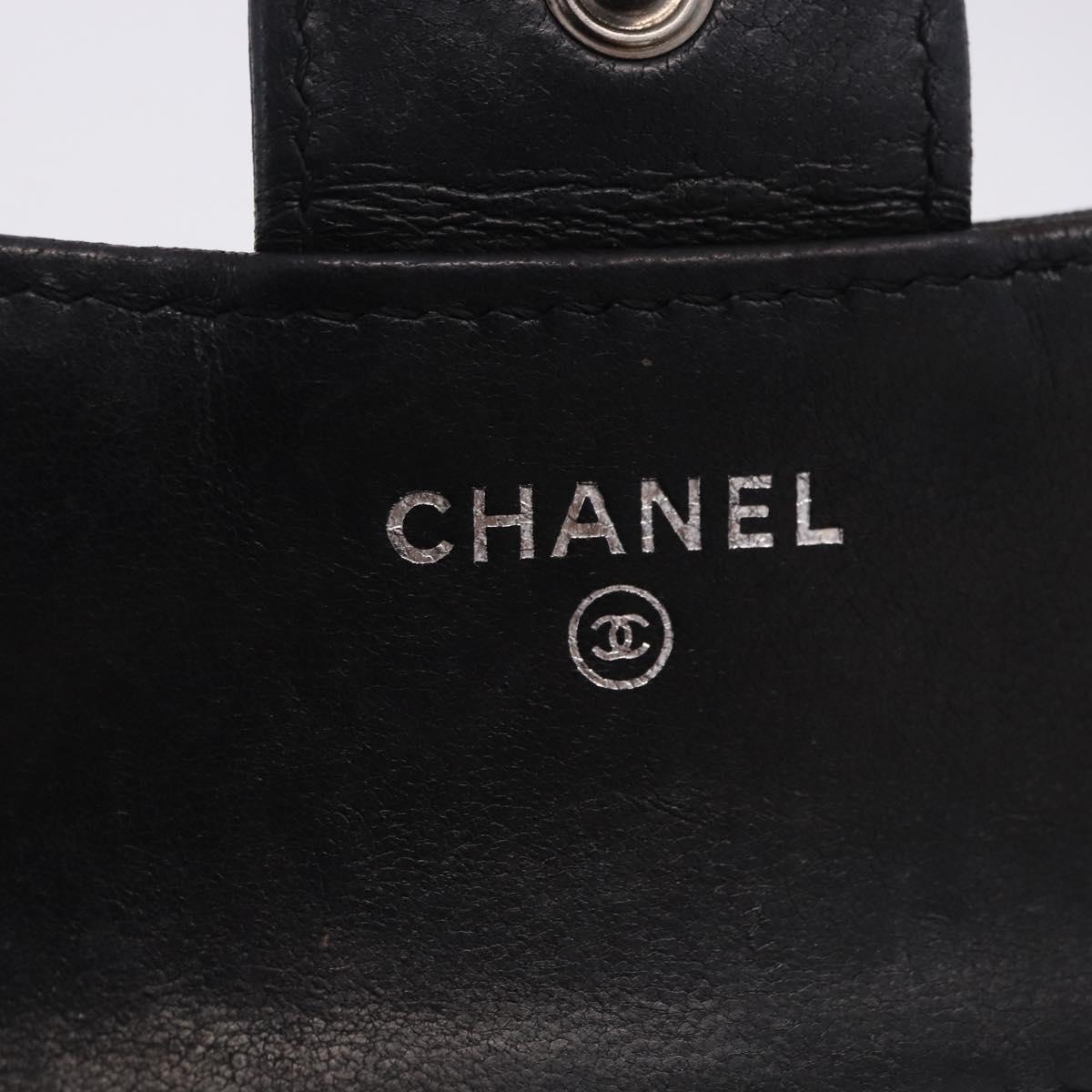 CHANEL Matelasse Bifold Wallet Lamb Skin Black Silver CC Auth 201281A