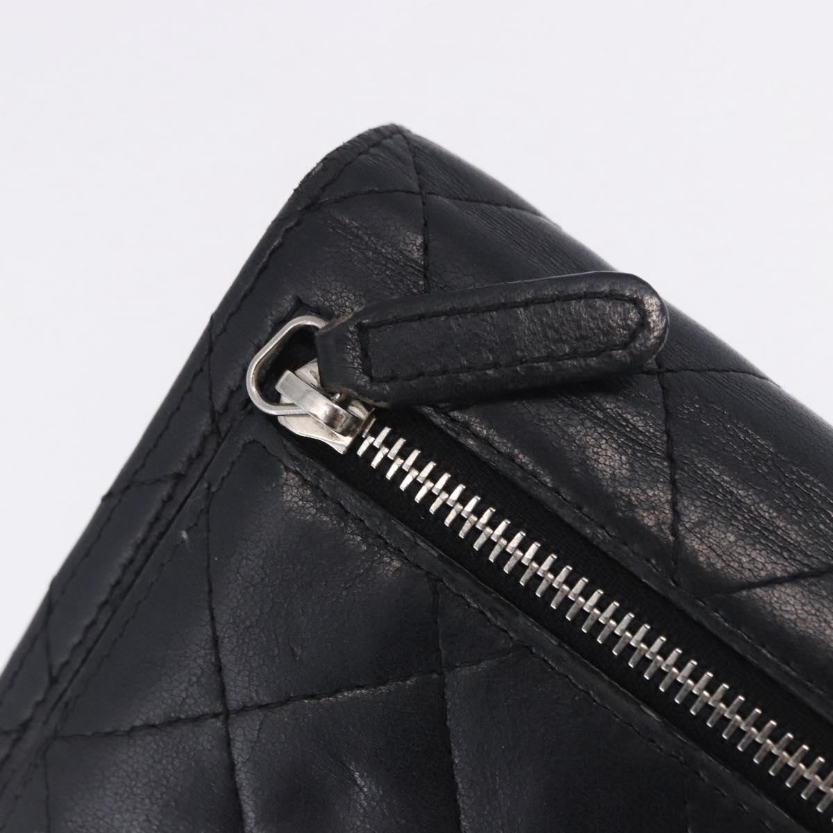 CHANEL Matelasse Bifold Wallet Lamb Skin Black Silver CC Auth 201281A