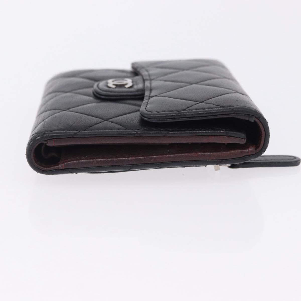 CHANEL Matelasse Bifold Wallet Lamb Skin Black Silver CC Auth 201281A