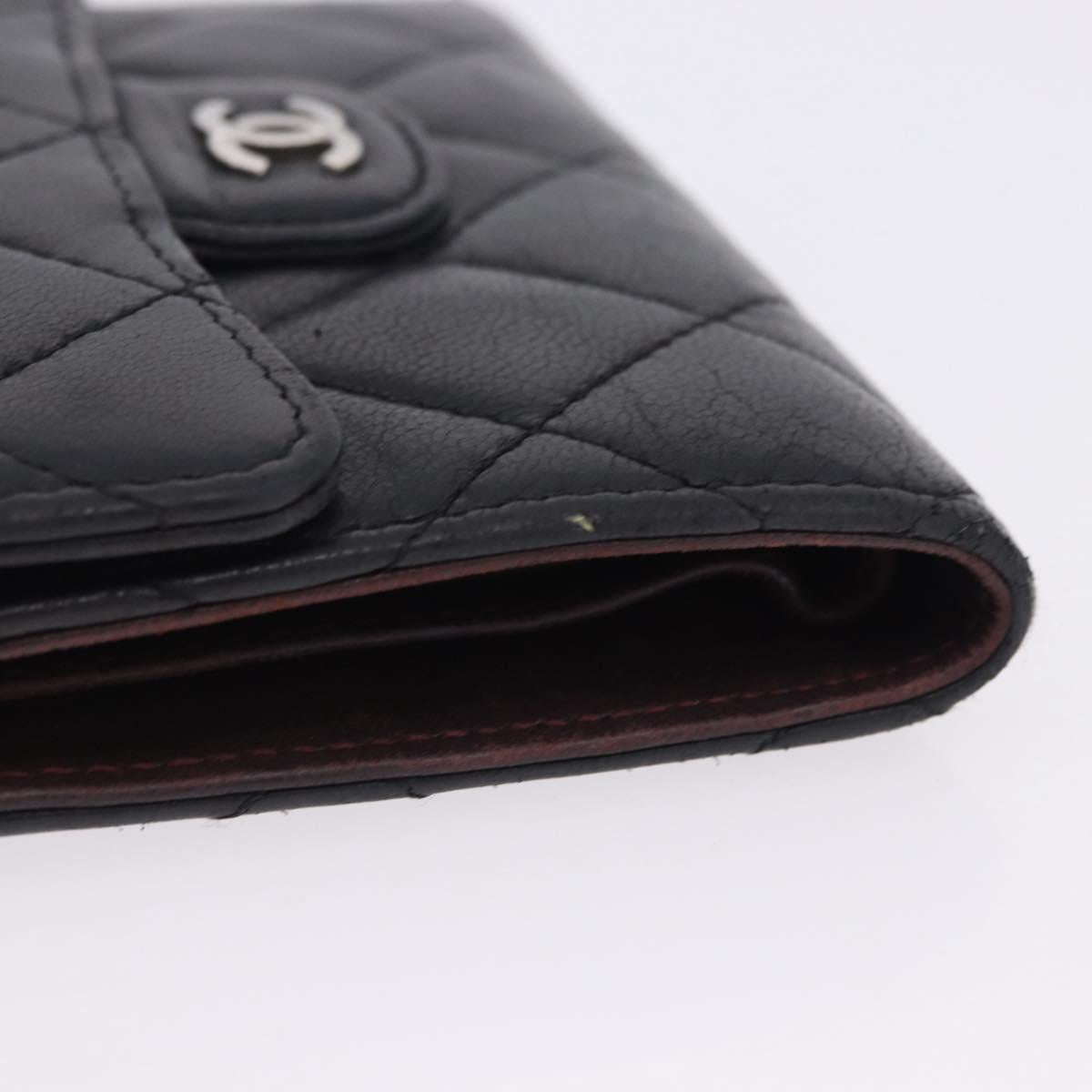CHANEL Matelasse Bifold Wallet Lamb Skin Black Silver CC Auth 201281A