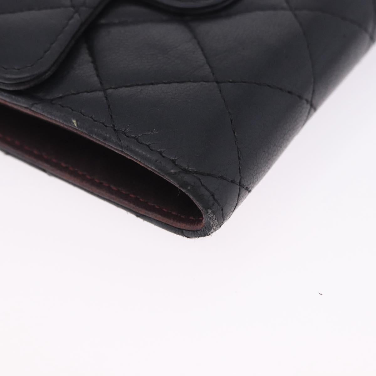 CHANEL Matelasse Bifold Wallet Lamb Skin Black Silver CC Auth 201281A