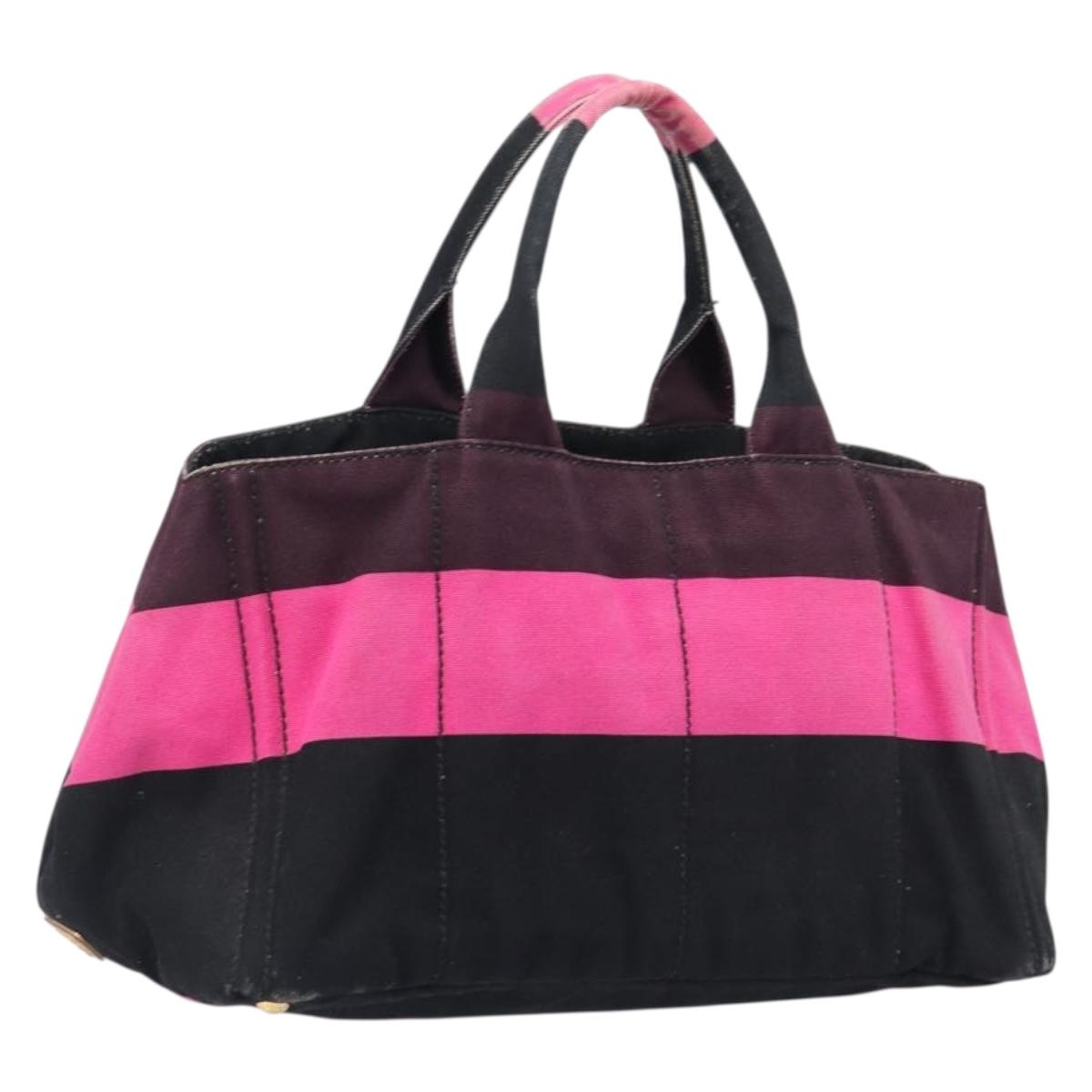 PRADA Canapa GM Hand Bag Canvas Black Pink Auth 201284